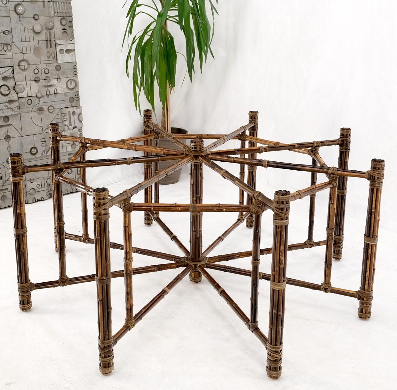 Very Large Octagonal Glass Top Leather Strapped Bamboo McGuire Dining Table For Sale 11