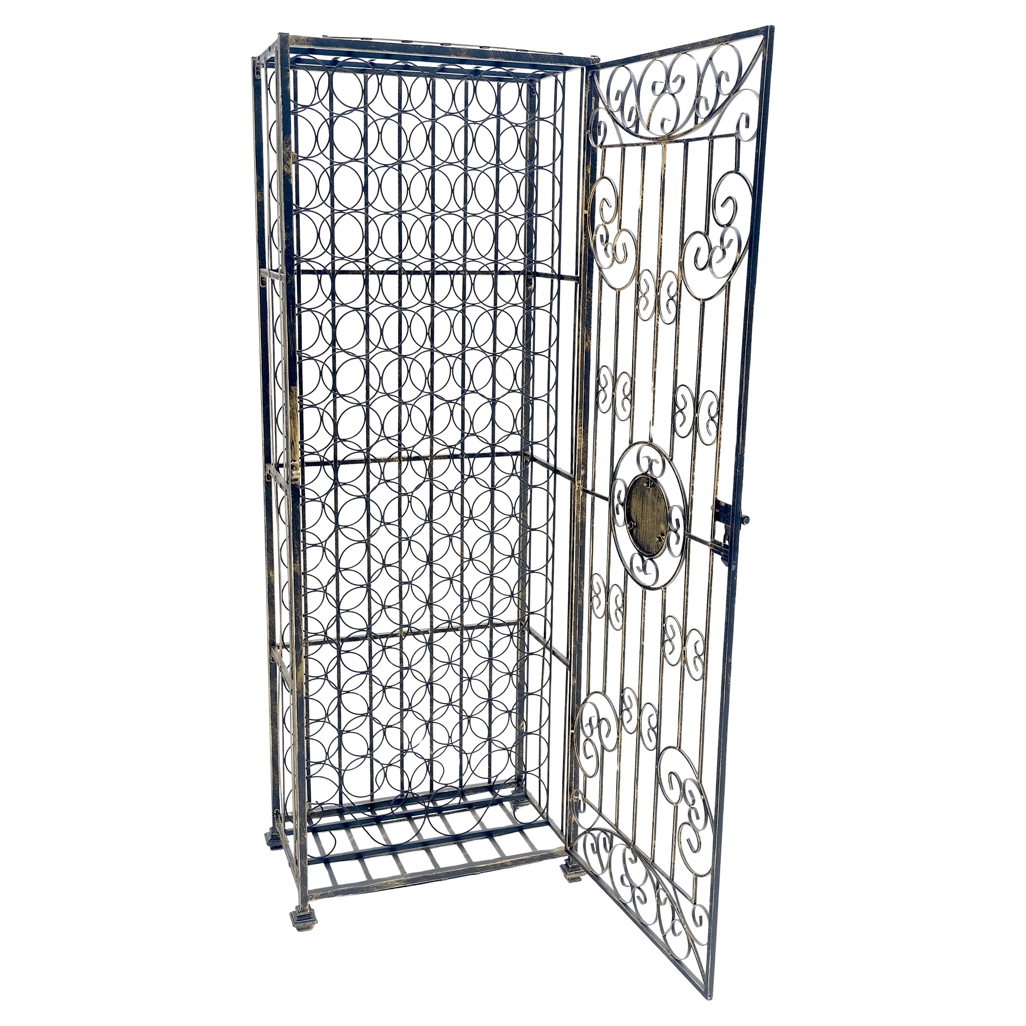 Very Large 96 Bottles Cage Shape Wine Rack Locker Wrought Iron in vendita