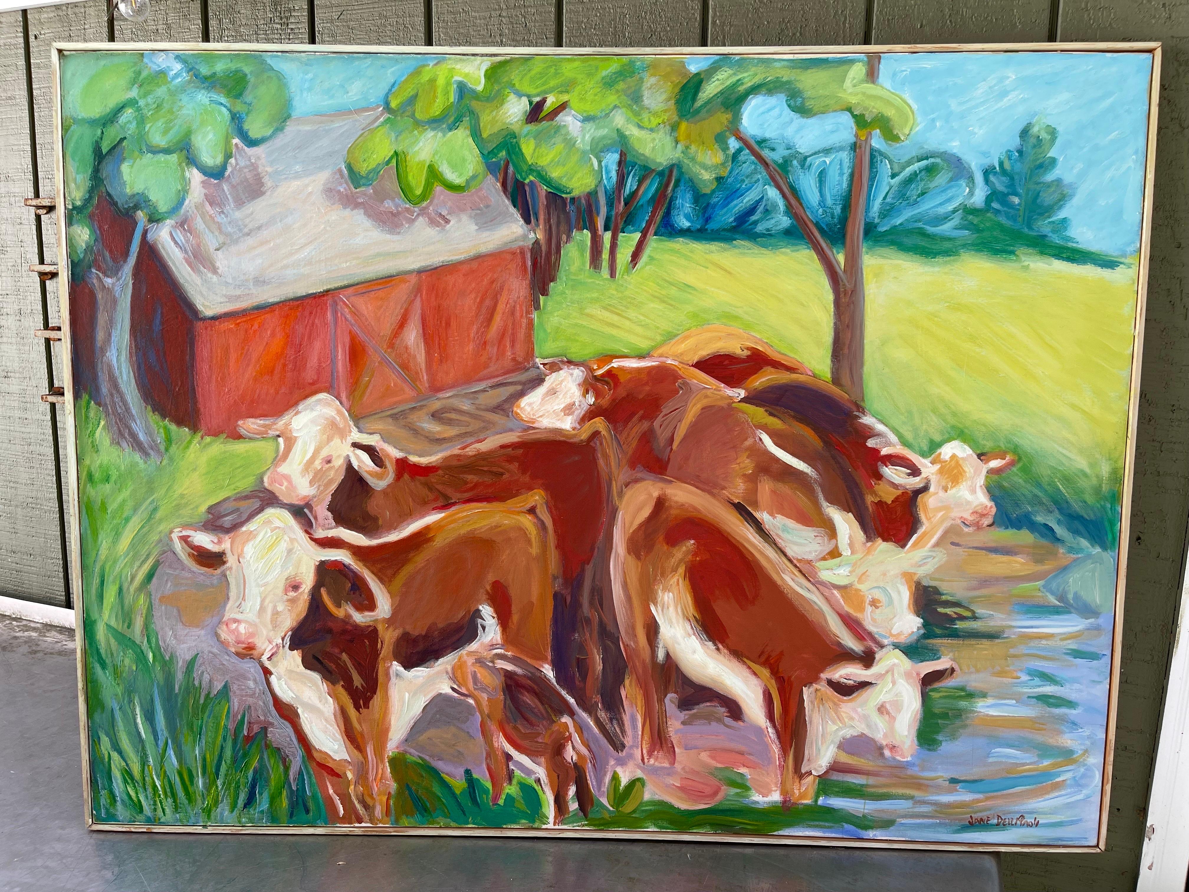 Très grande peinture expressionniste abstraite de vache Bon état - En vente à Redding, CT
