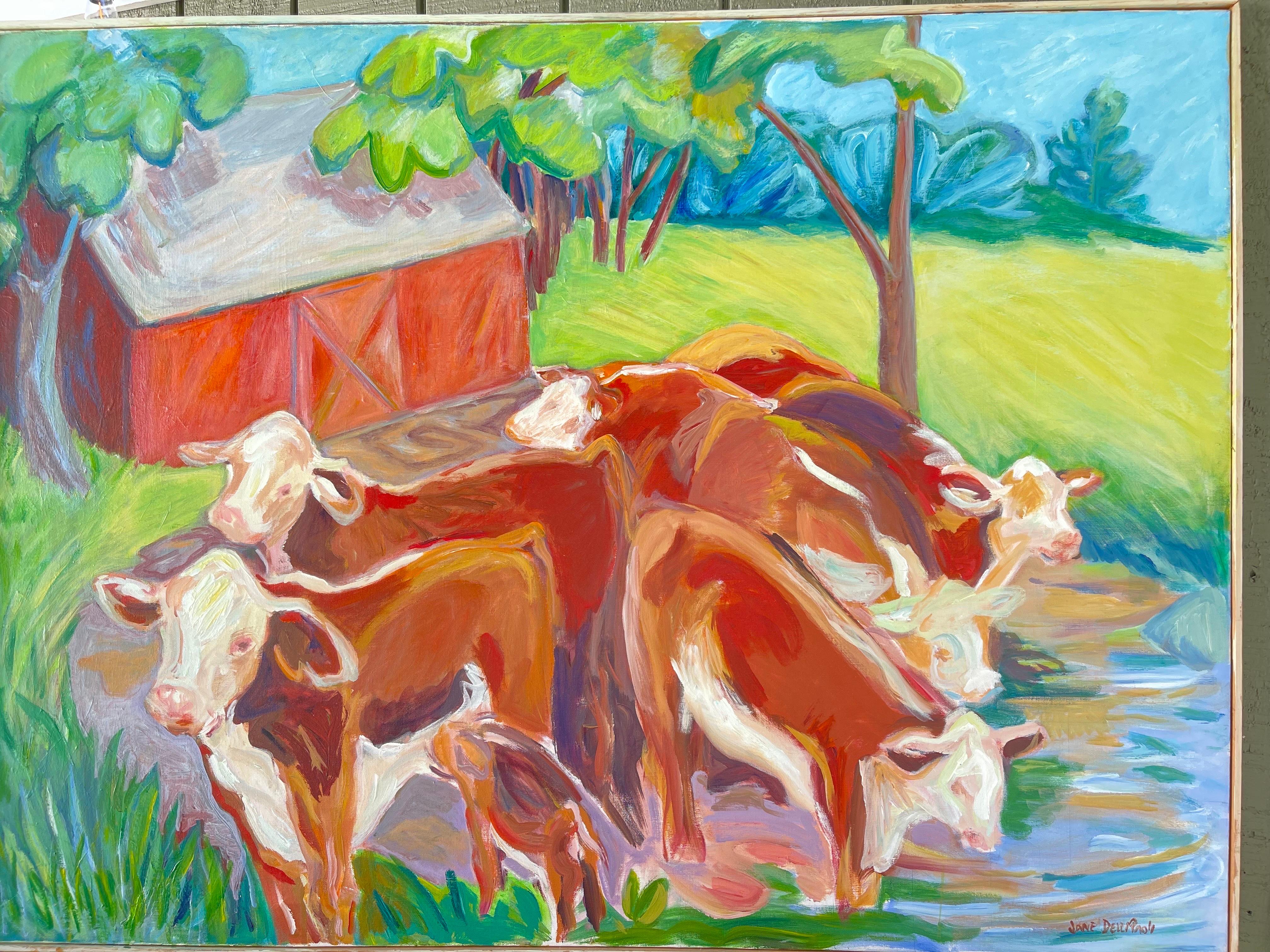 20ième siècle Très grande peinture expressionniste abstraite de vache en vente