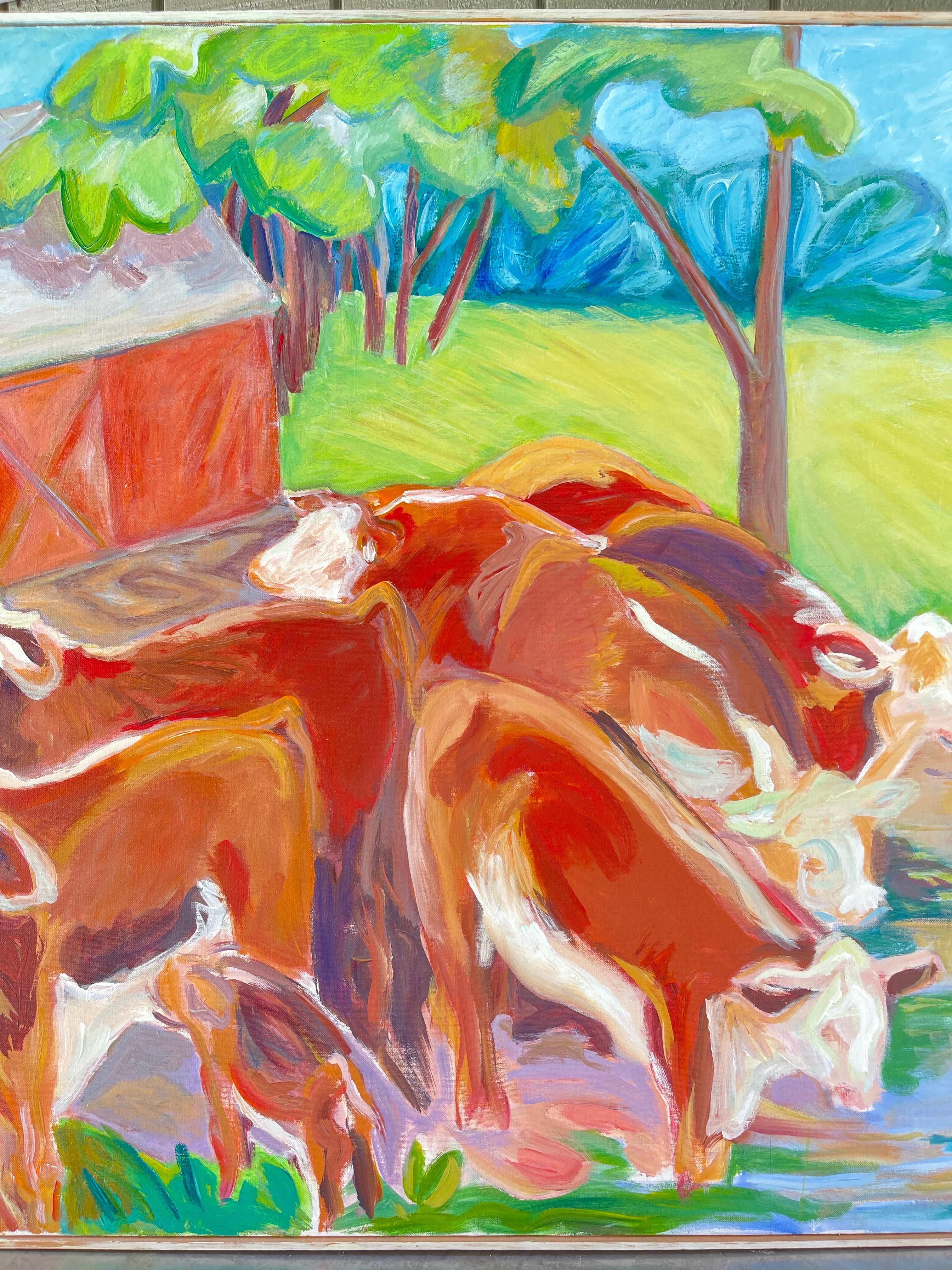 Toile Très grande peinture expressionniste abstraite de vache en vente