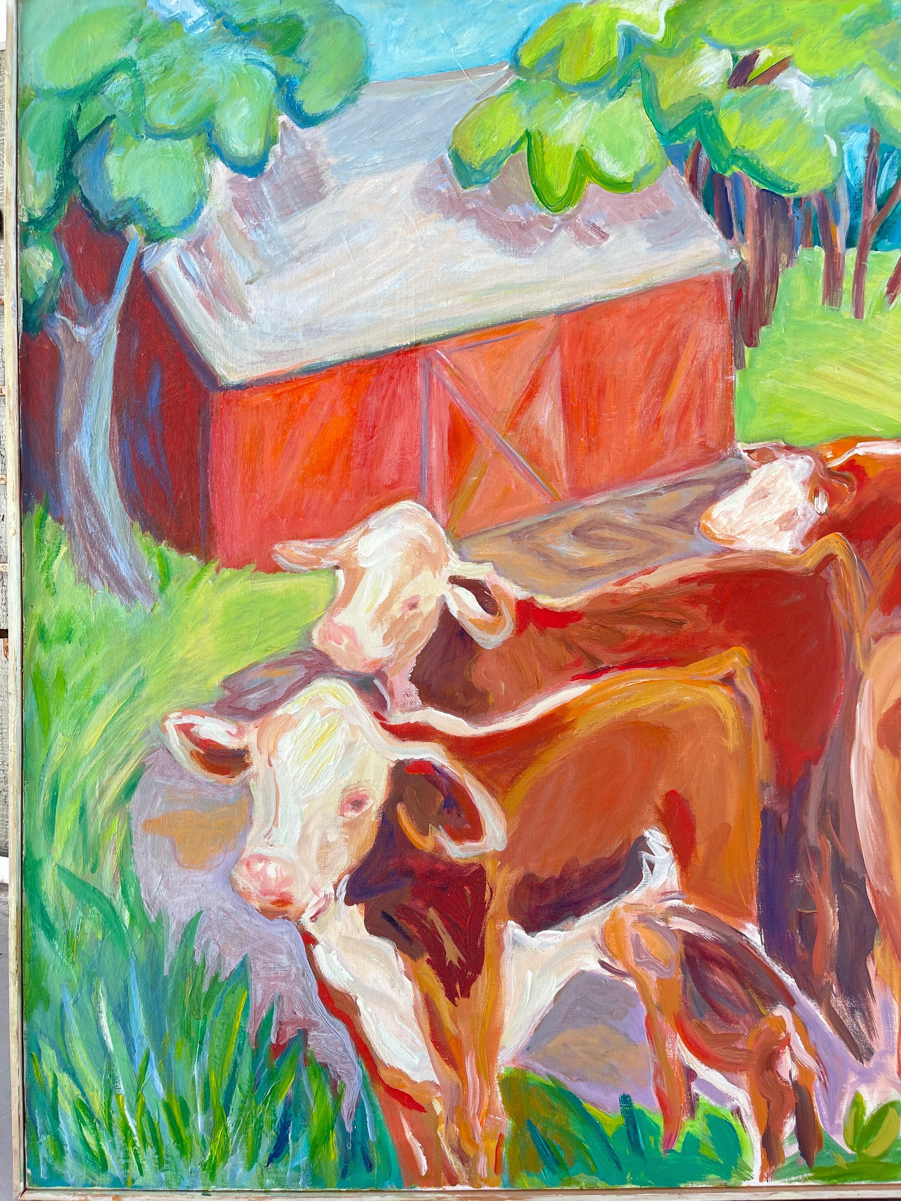 Très grande peinture expressionniste abstraite de vache en vente 1