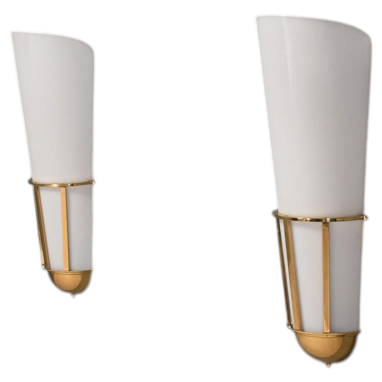Very Large Acrylic and Brass Sconces, Germany 1960s For Sale
