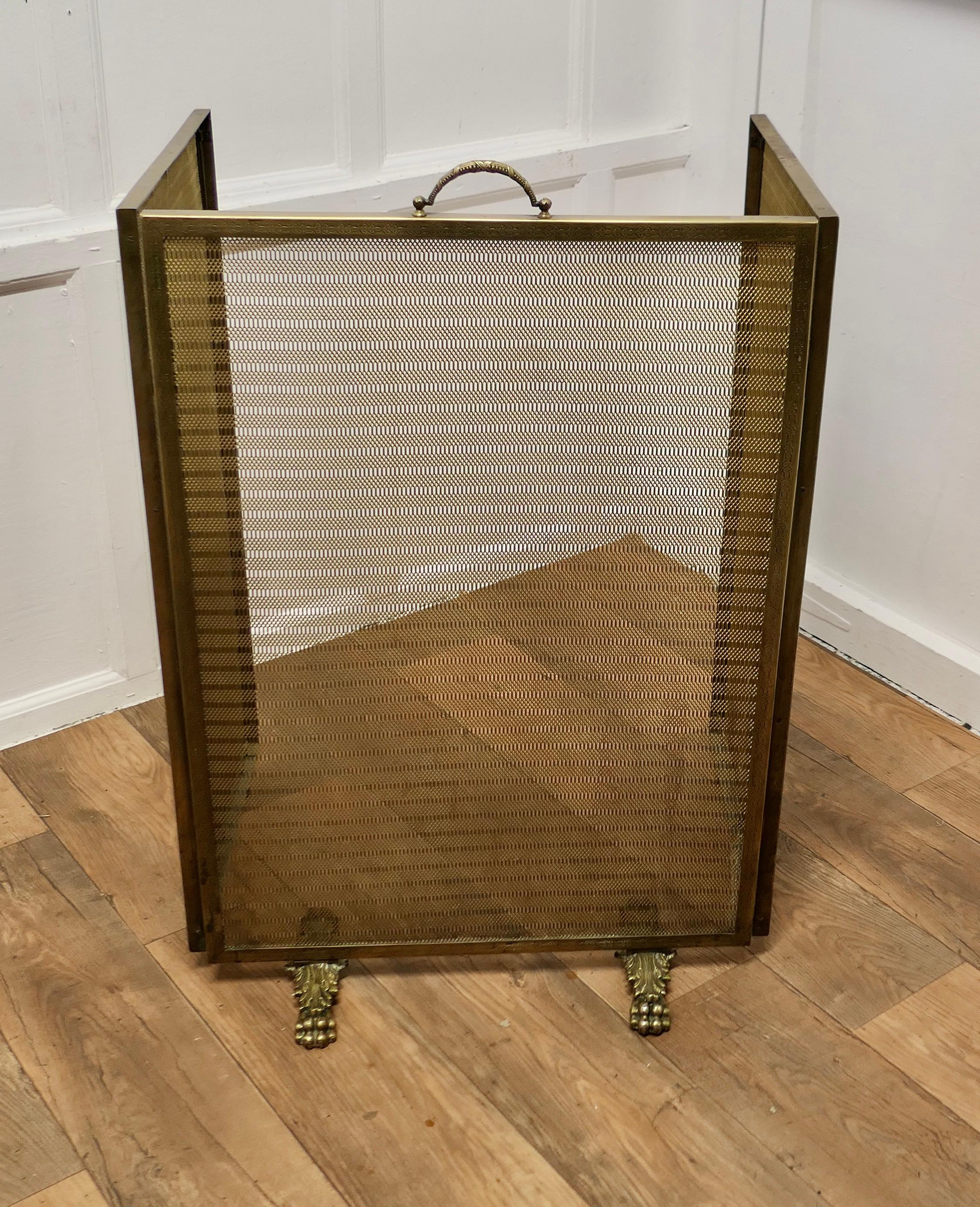 Late 19th Century Very Large Adjustable French Chateau Brass Fire Screen/Fire Guard   