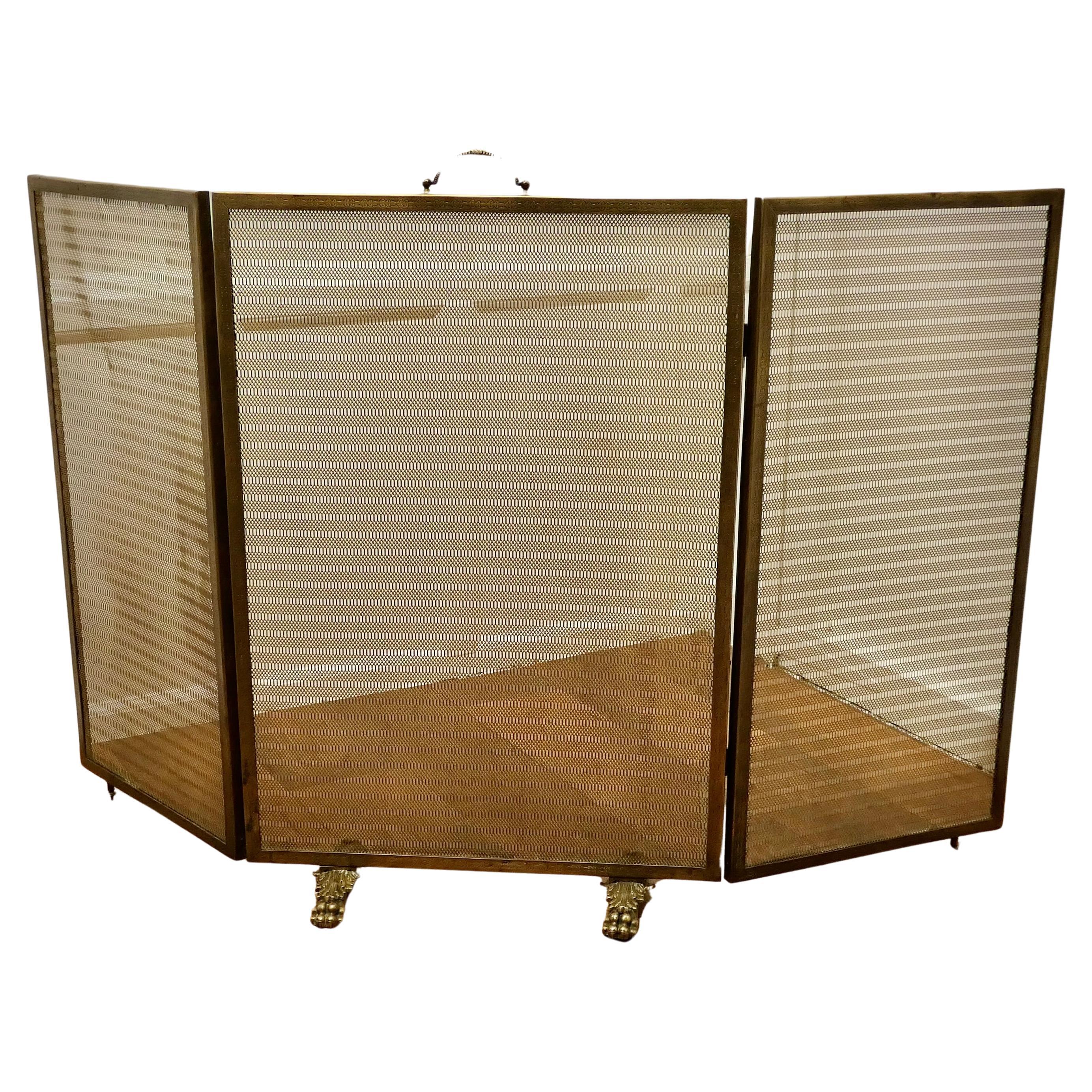 Very Large Adjustable French Chateau Brass Fire Screen/Fire Guard at 1stDibs
