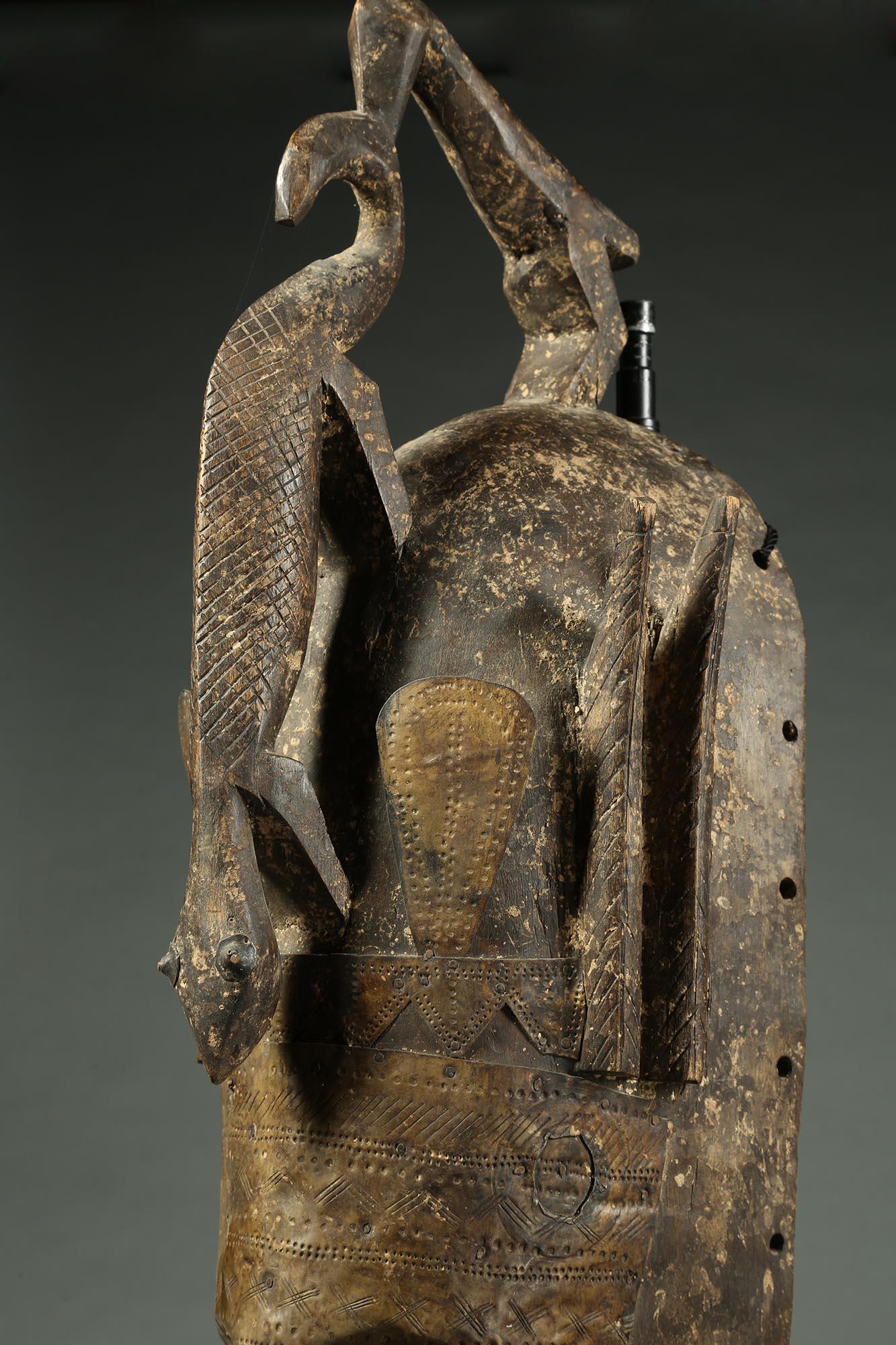 Very Large African Marka Long Nosed Mask With Metal Sheet Dramatic Wall Decor In Good Condition In Santa Fe, NM