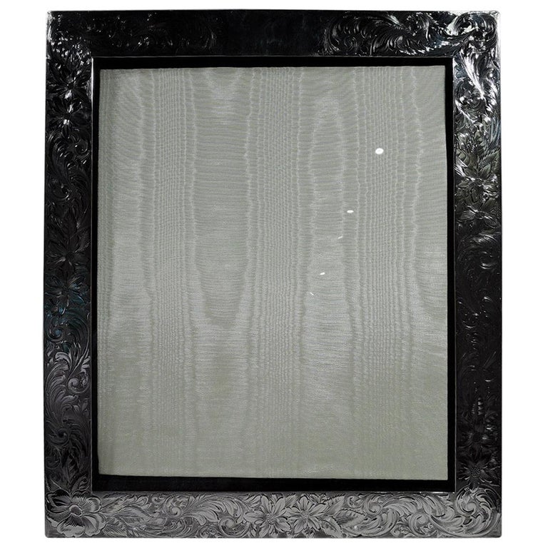 Very Large American Art Nouveau Sterling Silver Picture Frame For Sale