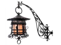 Very Large And Early Estate Gas Lantern With Wall Bracket