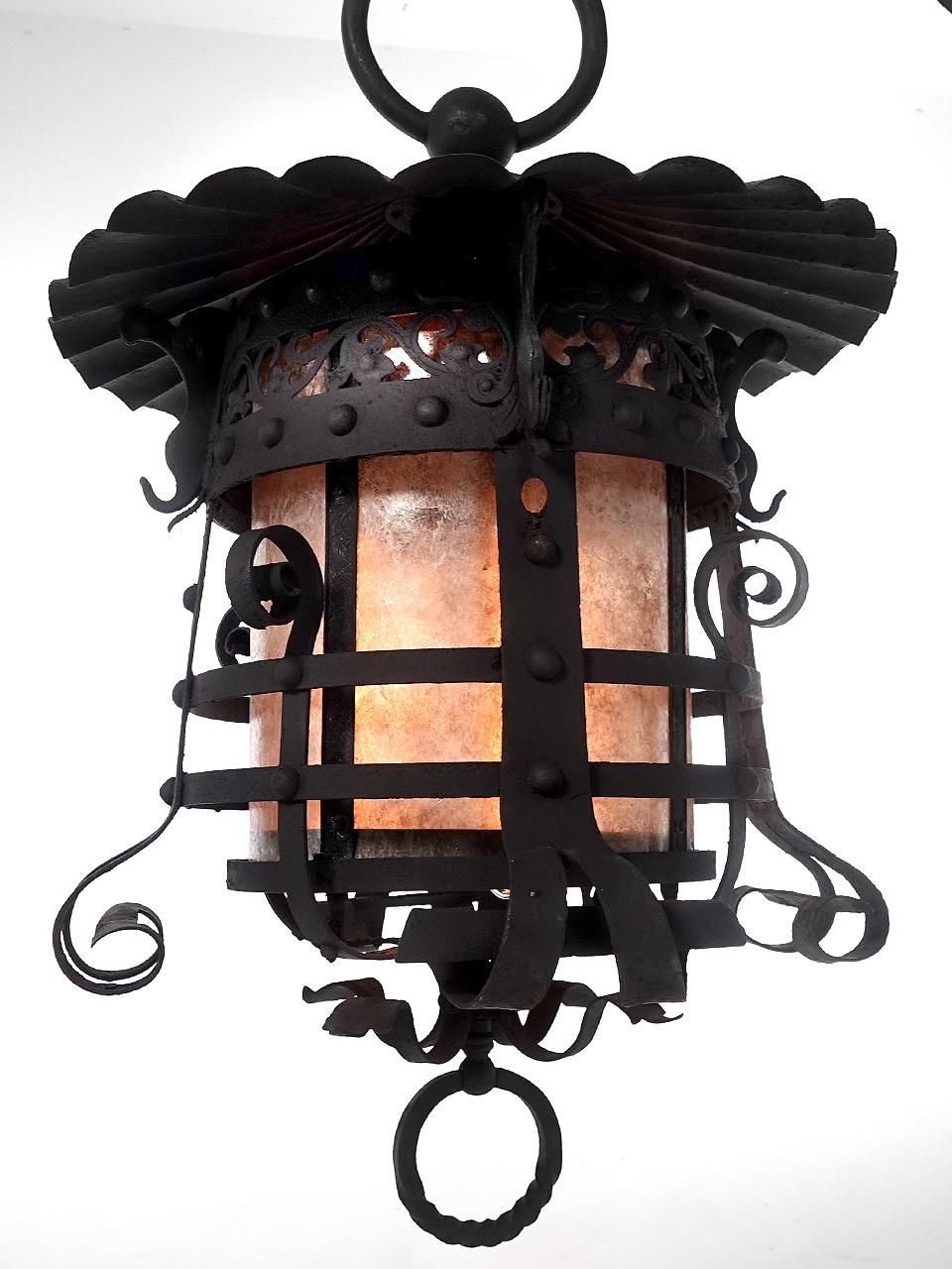 American Very Large And Early Estate Gas Lantern With Wall Bracket For Sale