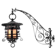 Very Large And Early Estate Gas Lantern With Wall Bracket