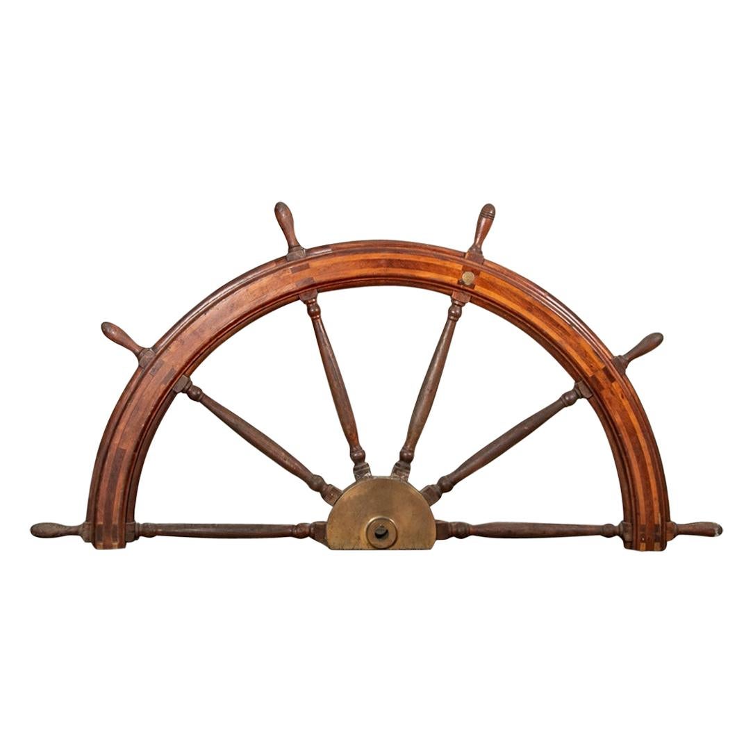 Very Large and Fine Antique Williamson Bros. Inlaid Half Ship's Wheel