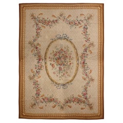 Antique Very Large and Fine Aubusson Floral Carpet