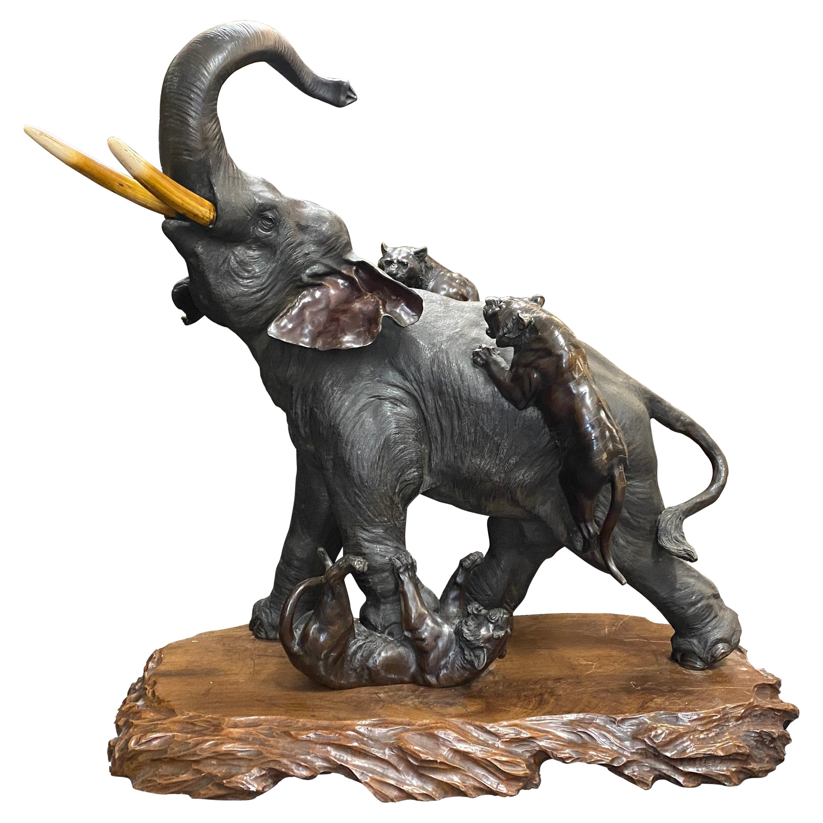 Very Large and Important Bronze Figure of an Elephant by Genryusai Seya, Meiji For Sale