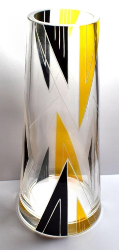 Very Large and Impressive Art Deco Czech Geometric Enamel Decorated Vase
