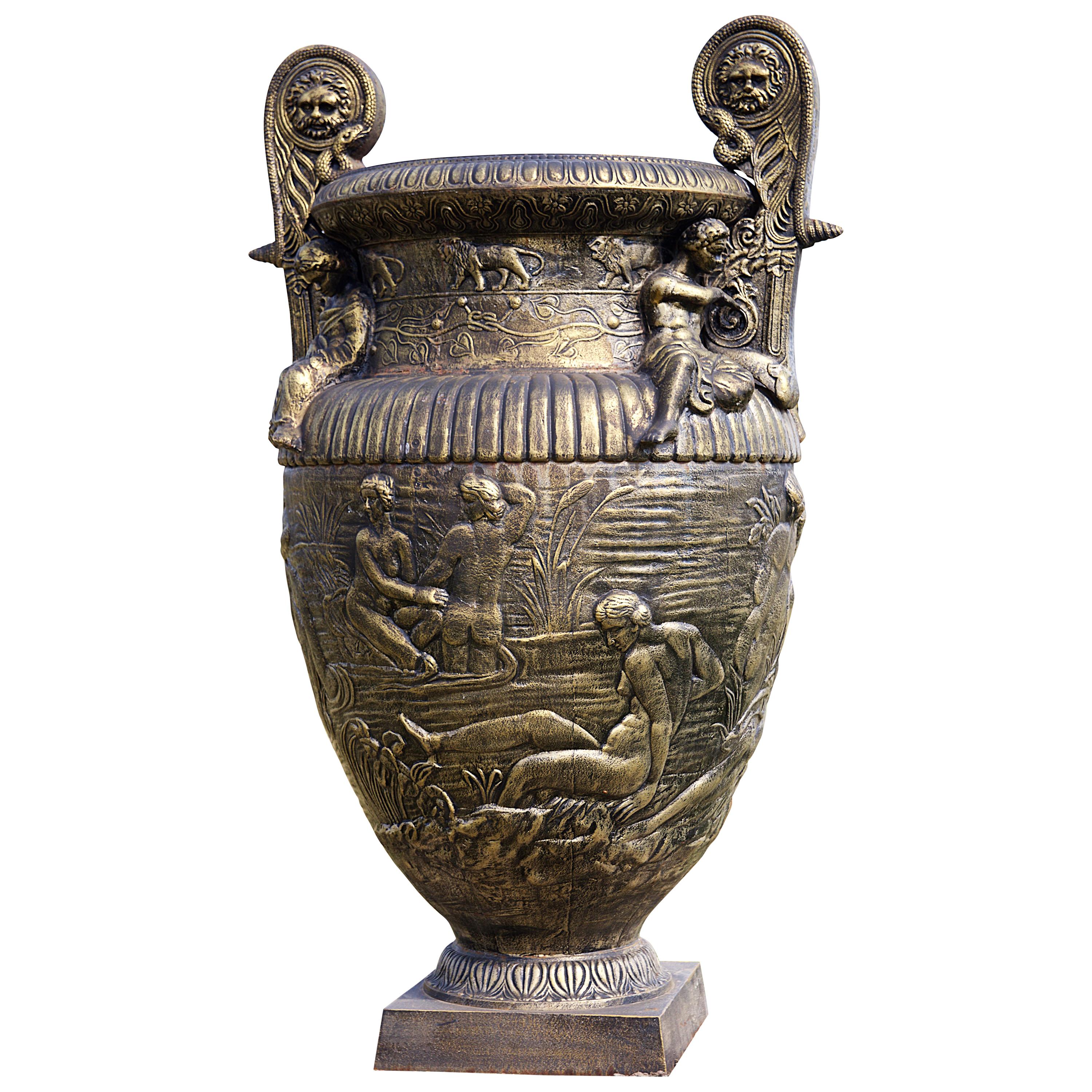 Very Large and Impressive Cast Iron Garden Vase in the Greek Style For Sale