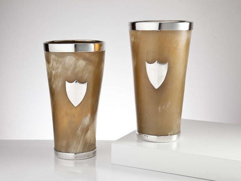 Very Large and Impressive Pair of Horn and Silver Beakers, English, circa 1890 For Sale at 1stDibs