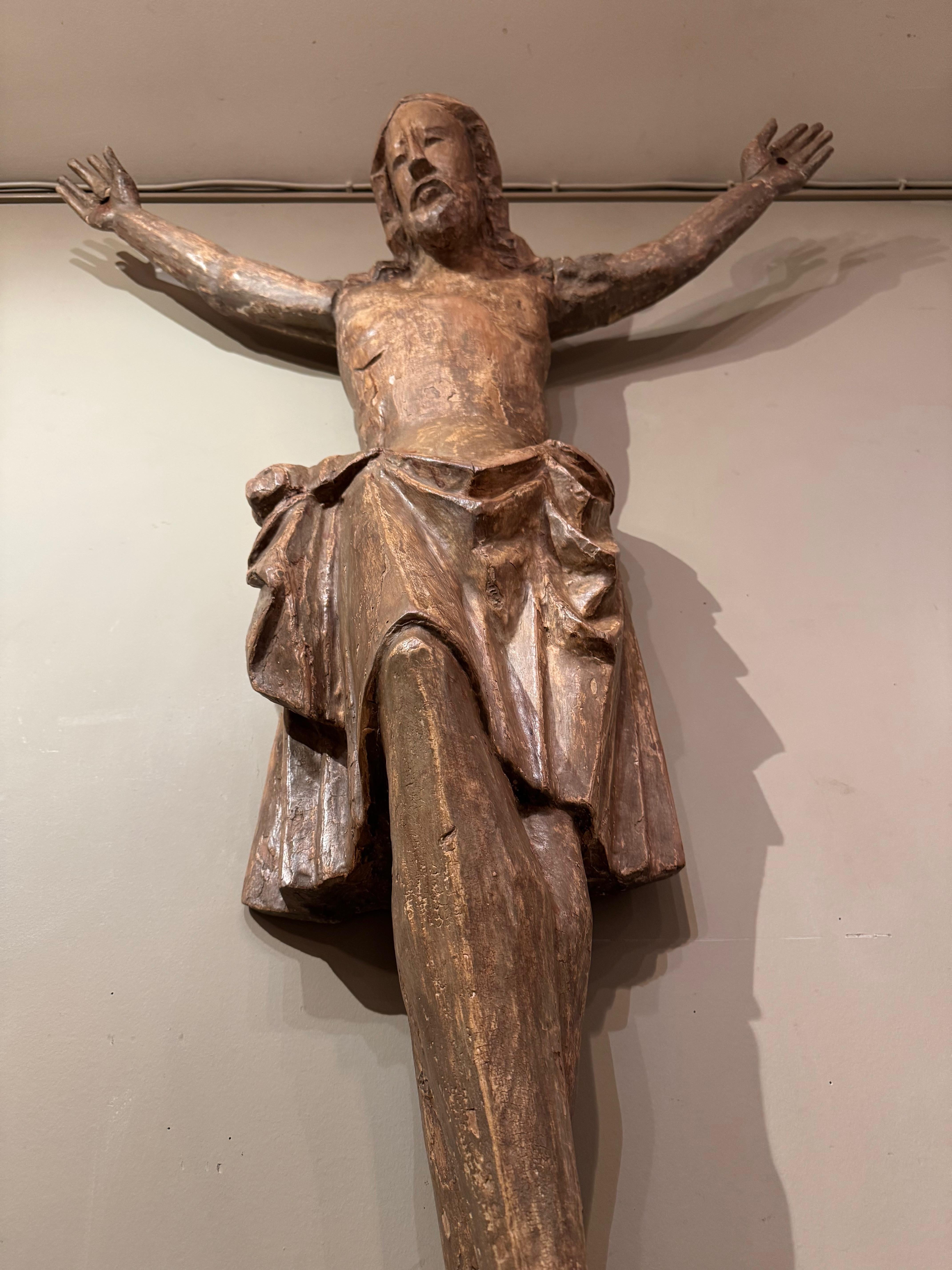 Très grand et rare Christ on the Cross (hauteur 130 cm)  14e siècle Bon état - En vente à PARIS, FR