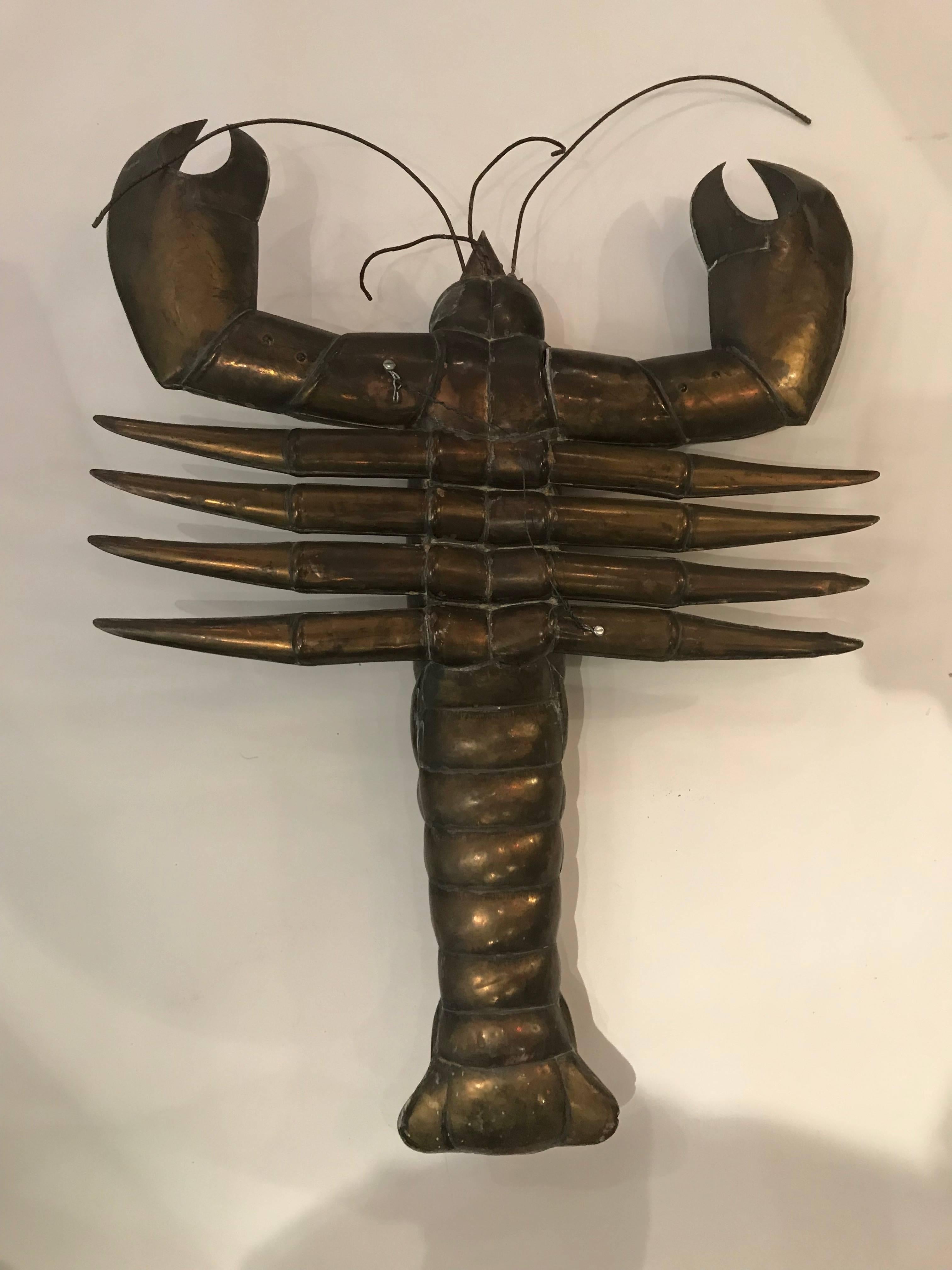 Very Large and Rare Sergio Bustamante Brass and Copper Hanging Lobster 4