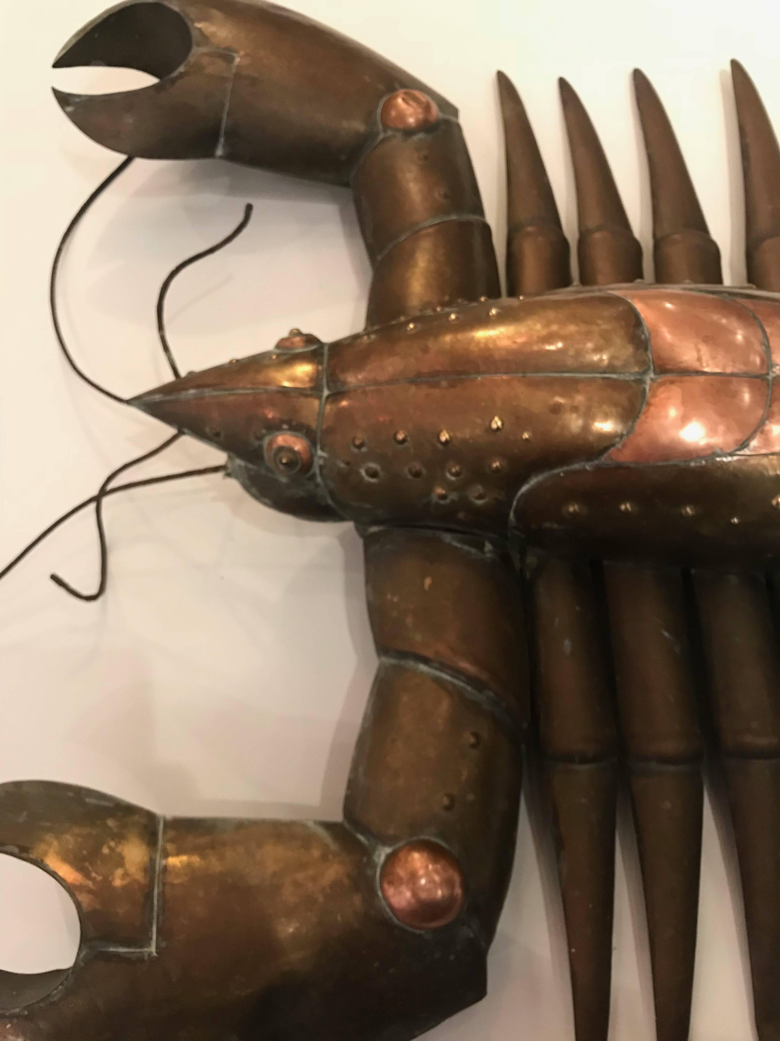 Other Very Large and Rare Sergio Bustamante Brass and Copper Hanging Lobster