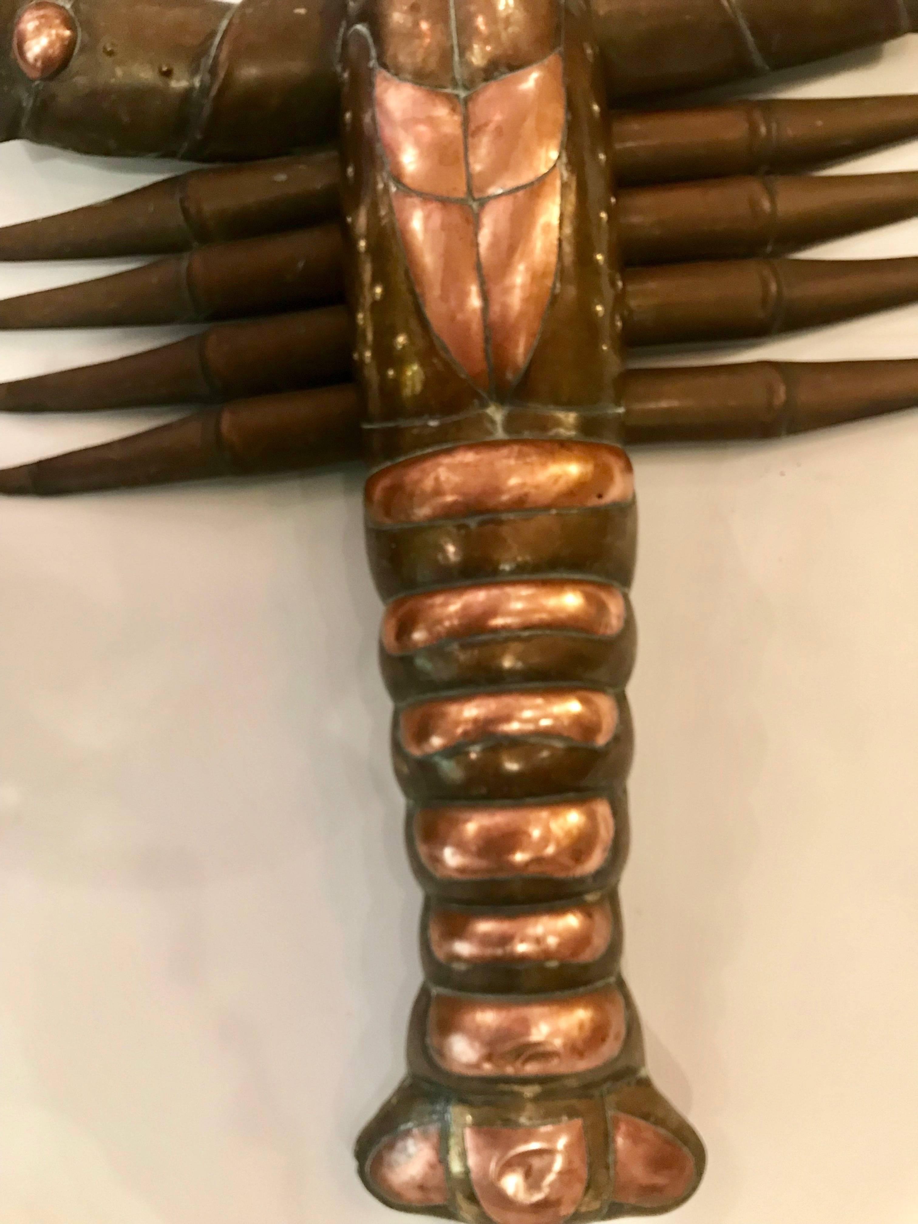 Mexican Very Large and Rare Sergio Bustamante Brass and Copper Hanging Lobster
