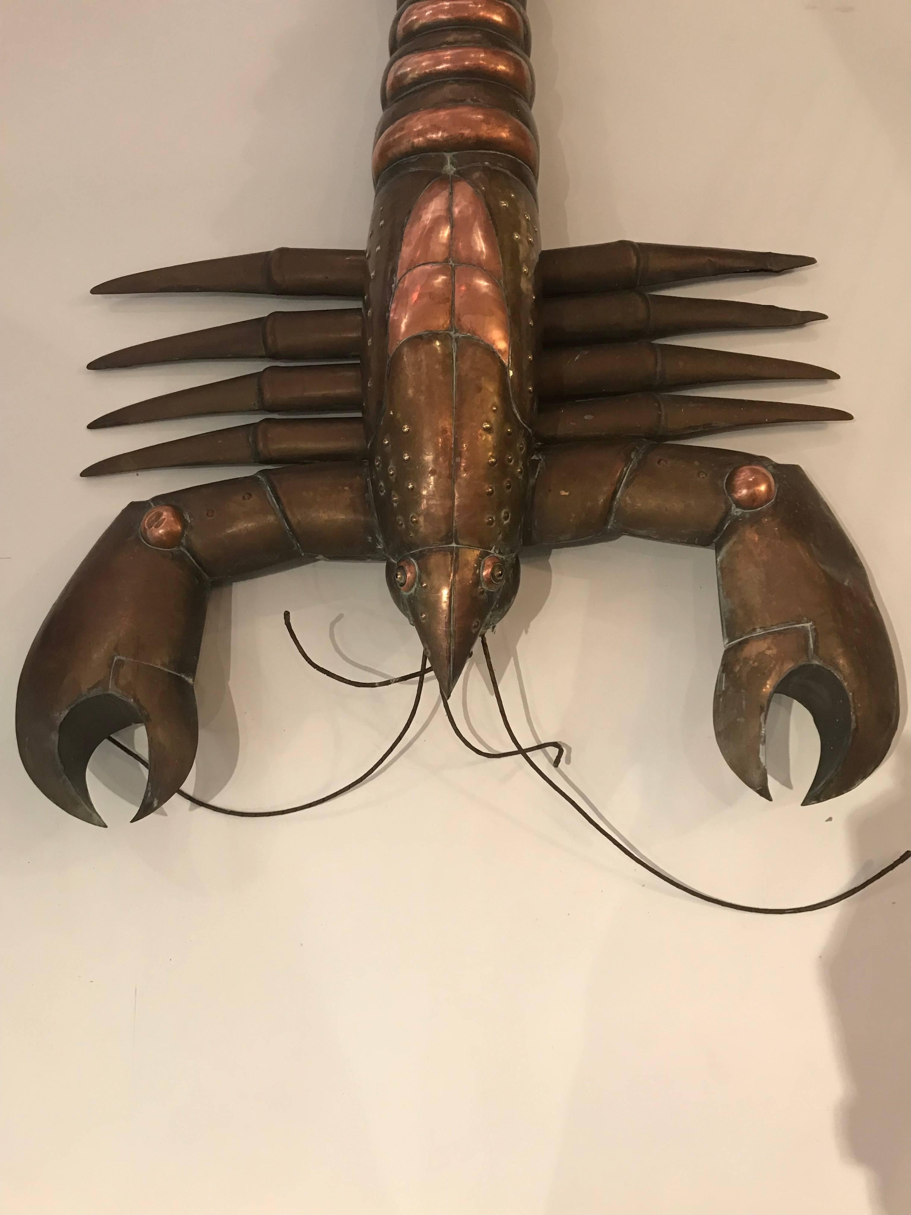 Very Large and Rare Sergio Bustamante Brass and Copper Hanging Lobster 1