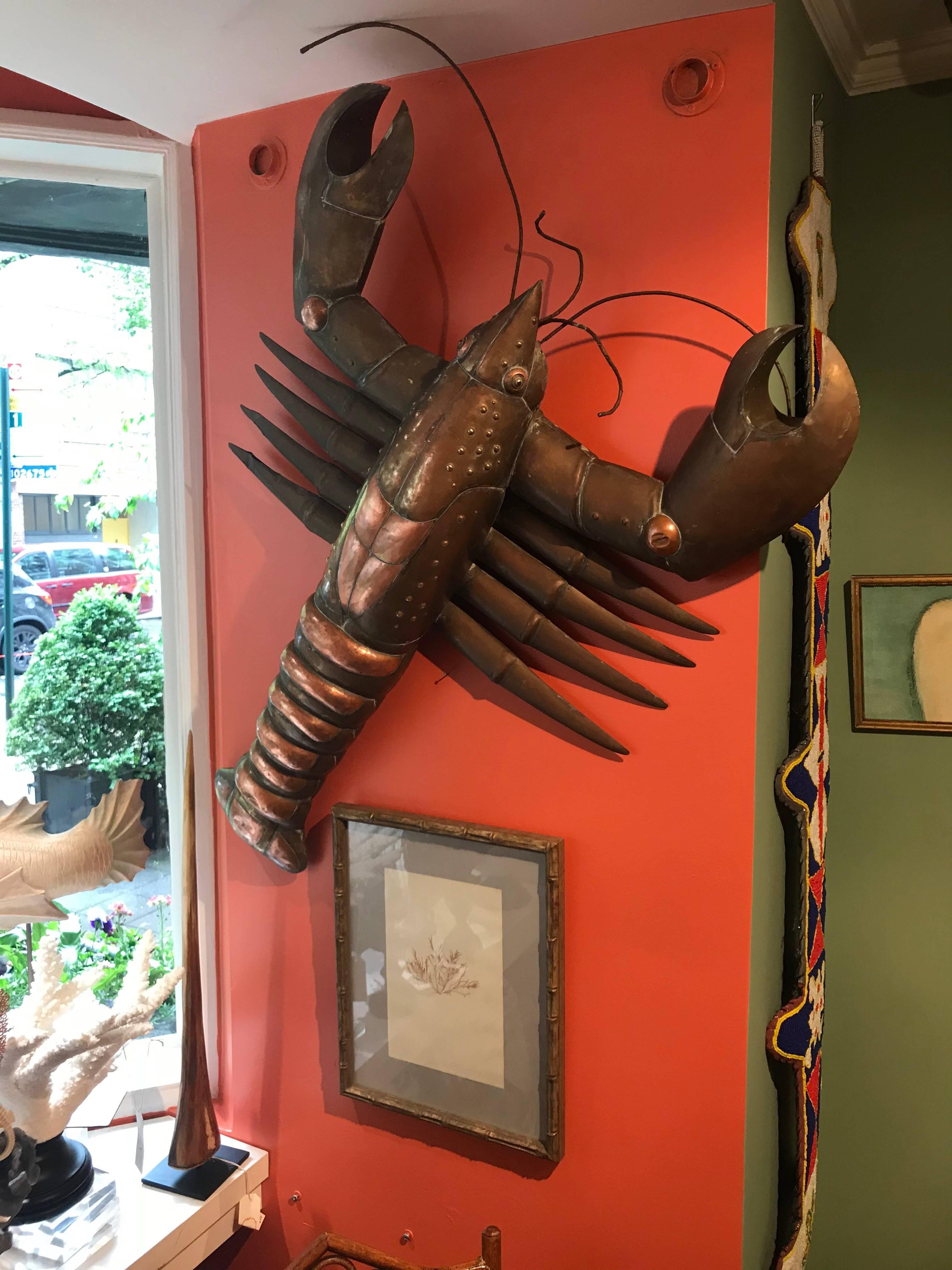 Very Large and Rare Sergio Bustamante Brass and Copper Hanging Lobster 2