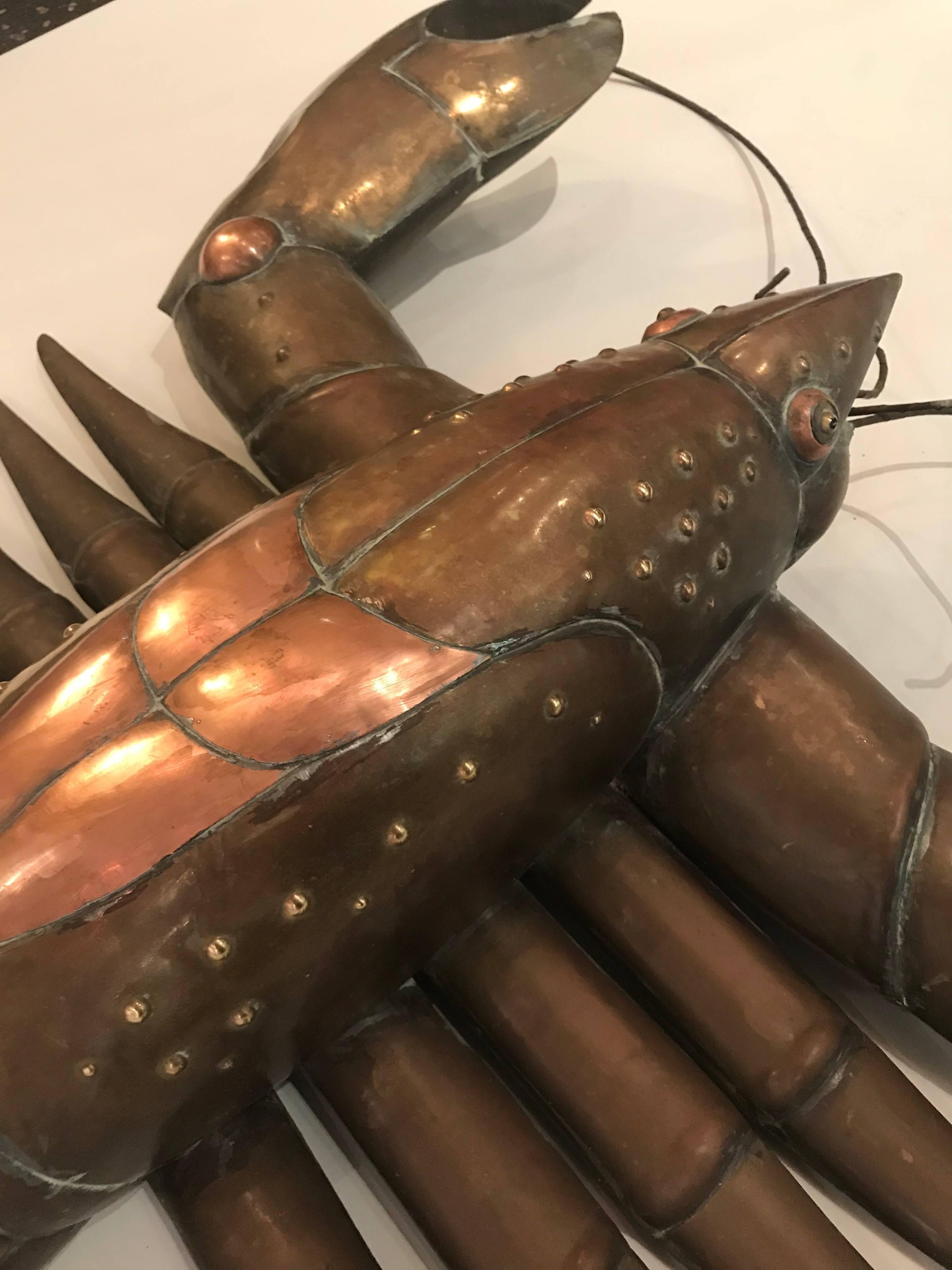 Very Large and Rare Sergio Bustamante Brass and Copper Hanging Lobster 3