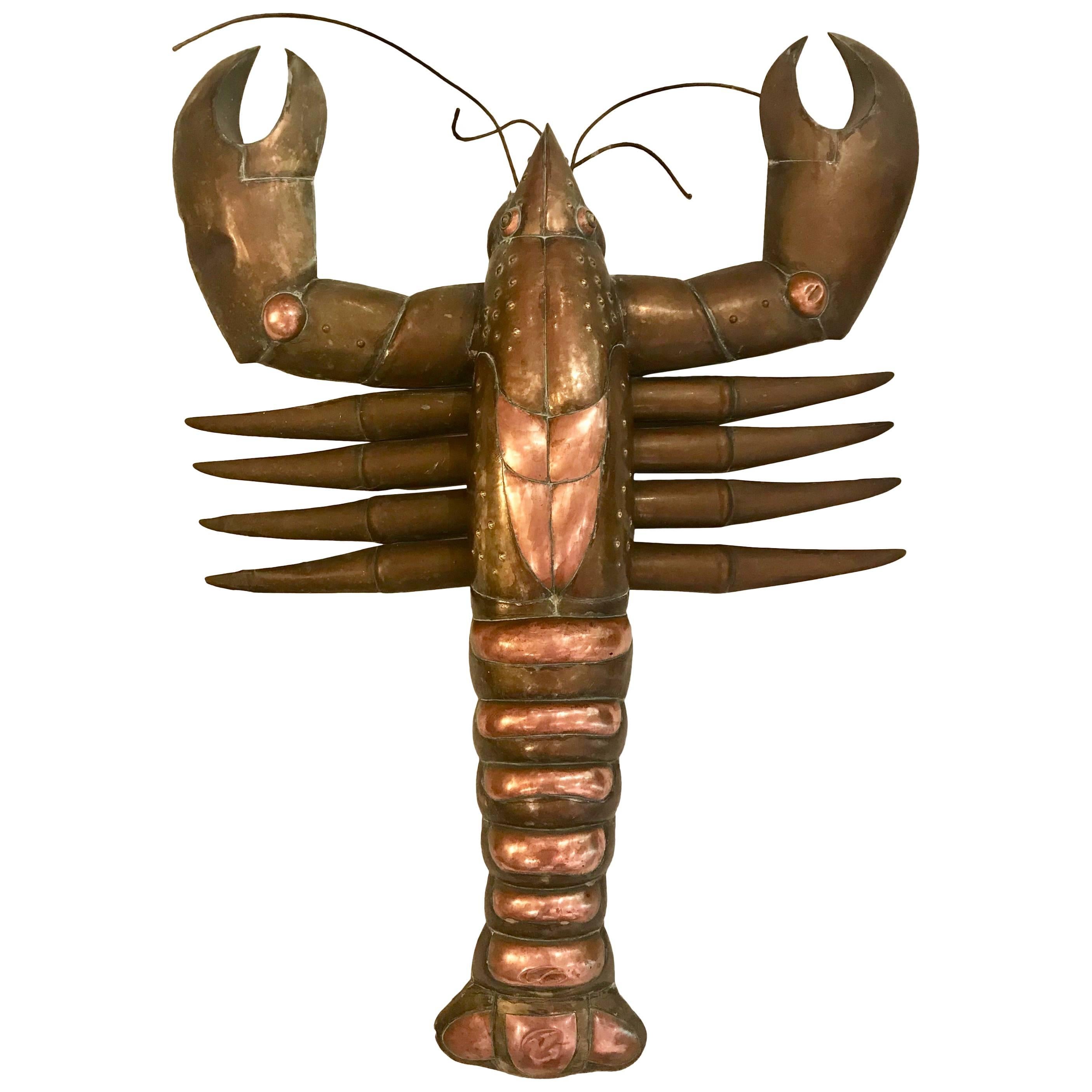 Very Large and Rare Sergio Bustamante Brass and Copper Hanging Lobster