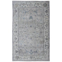 Very Large Angora Turkish Oushak Rug in Gray and Navy Blue