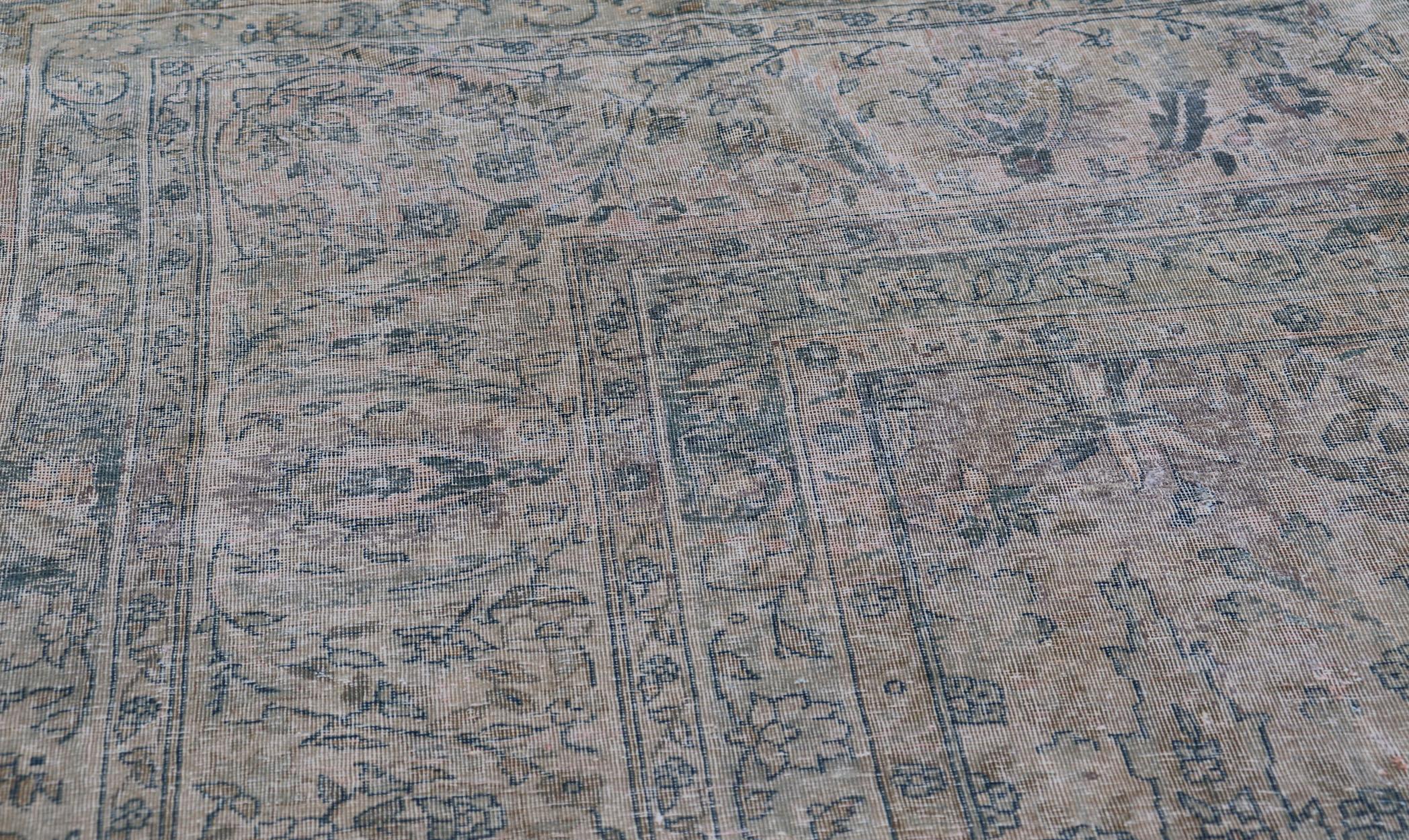 Very Large Antique Amritsar Rug with Flower & Leaf Design in Blush, Blue, Brown For Sale 10