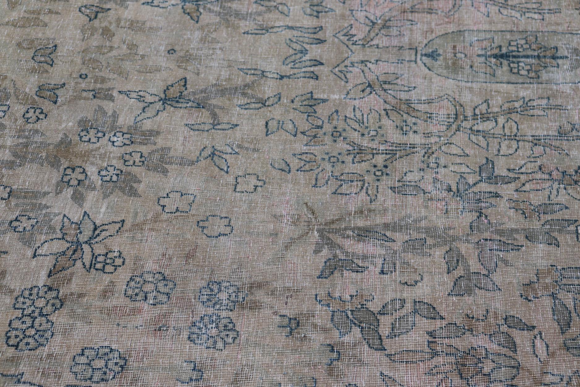 Very Large Antique Amritsar Rug with Flower & Leaf Design in Blush, Blue, Brown For Sale 12