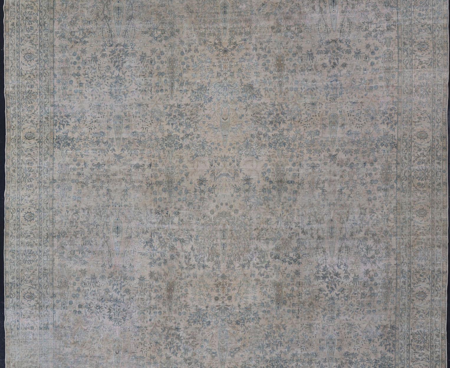 Tabriz Very Large Antique Amritsar Rug with Flower & Leaf Design in Blush, Blue, Brown For Sale