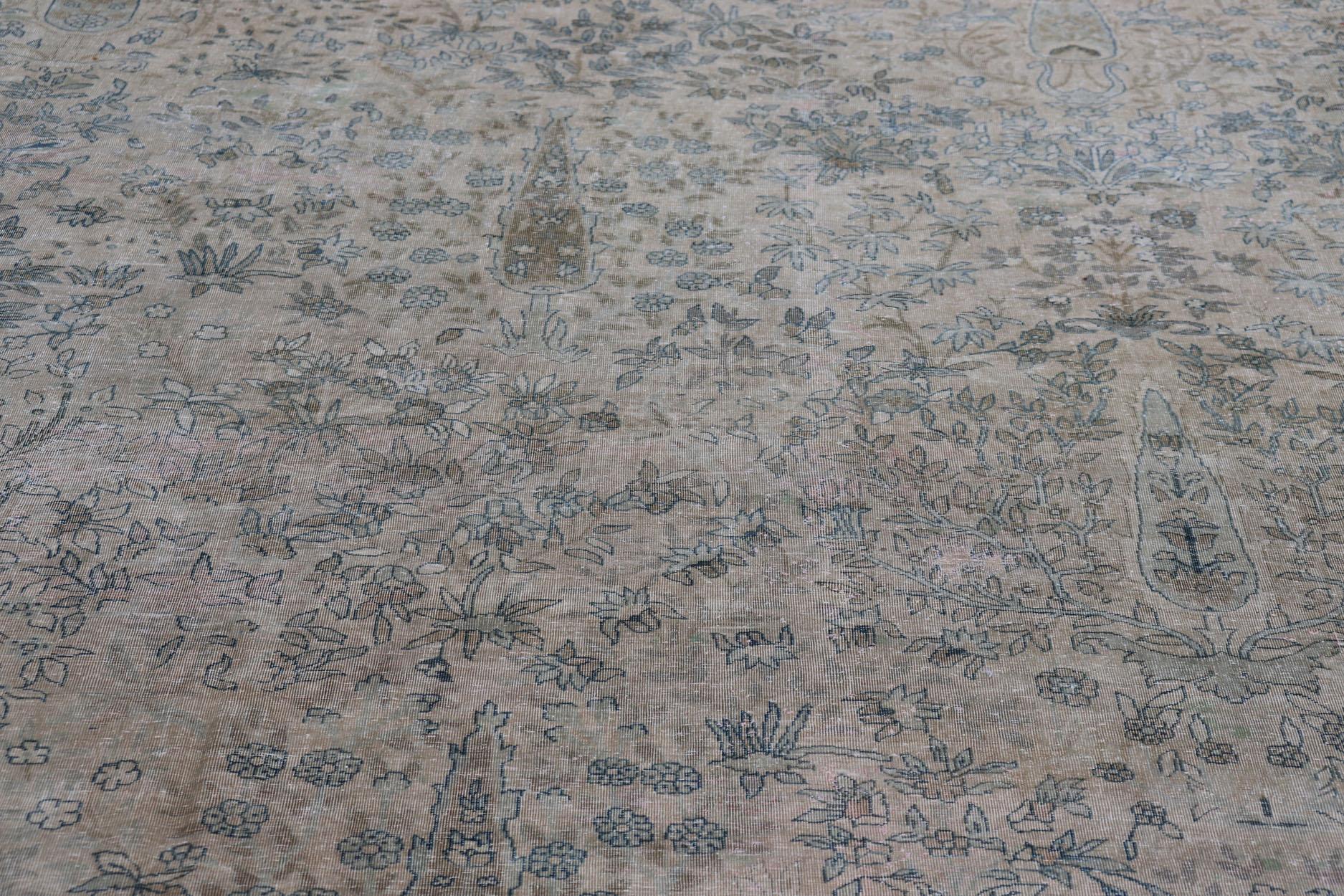 Very Large Antique Amritsar Rug with Flower & Leaf Design in Blush, Blue, Brown In Good Condition For Sale In Atlanta, GA