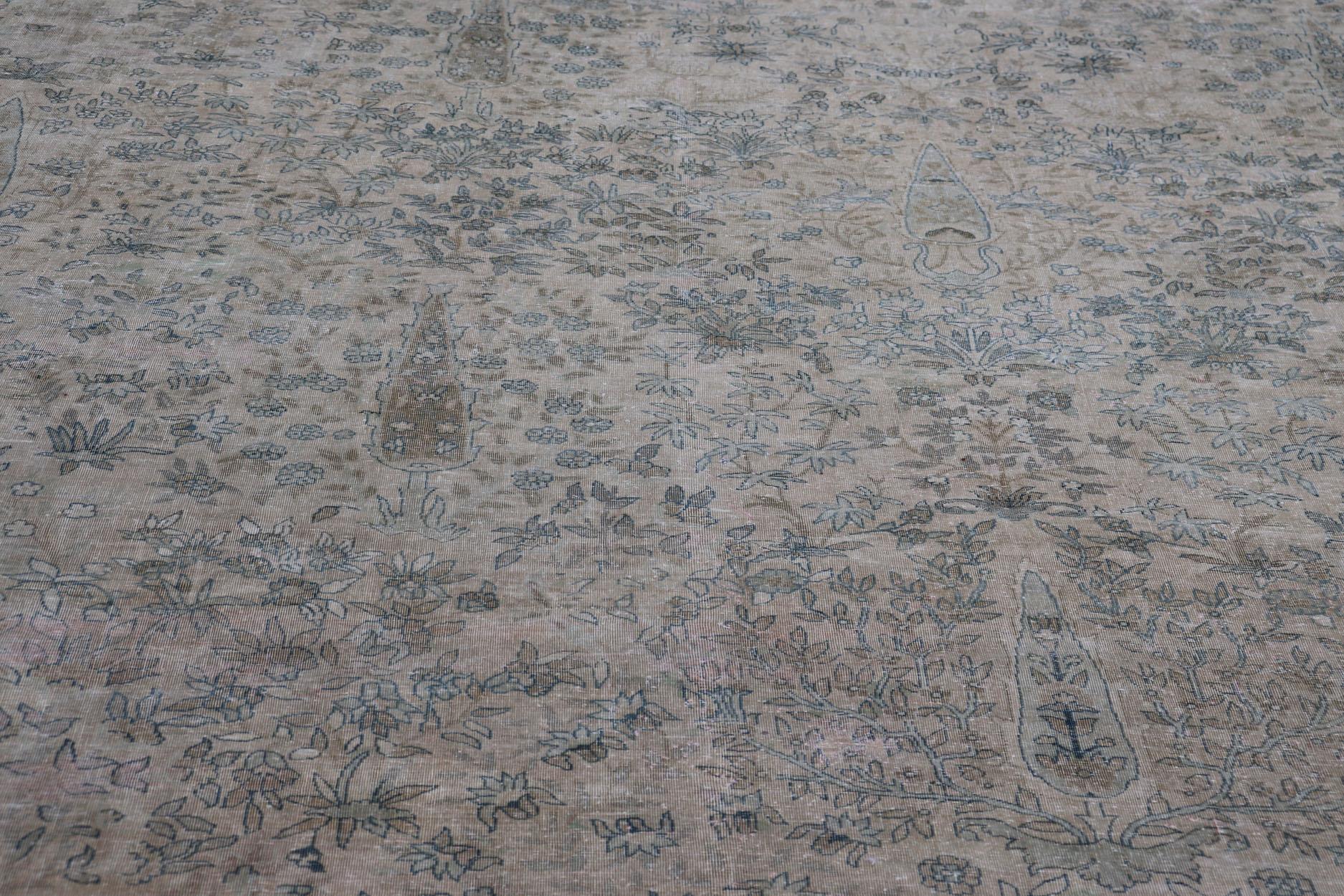 20th Century Very Large Antique Amritsar Rug with Flower & Leaf Design in Blush, Blue, Brown For Sale