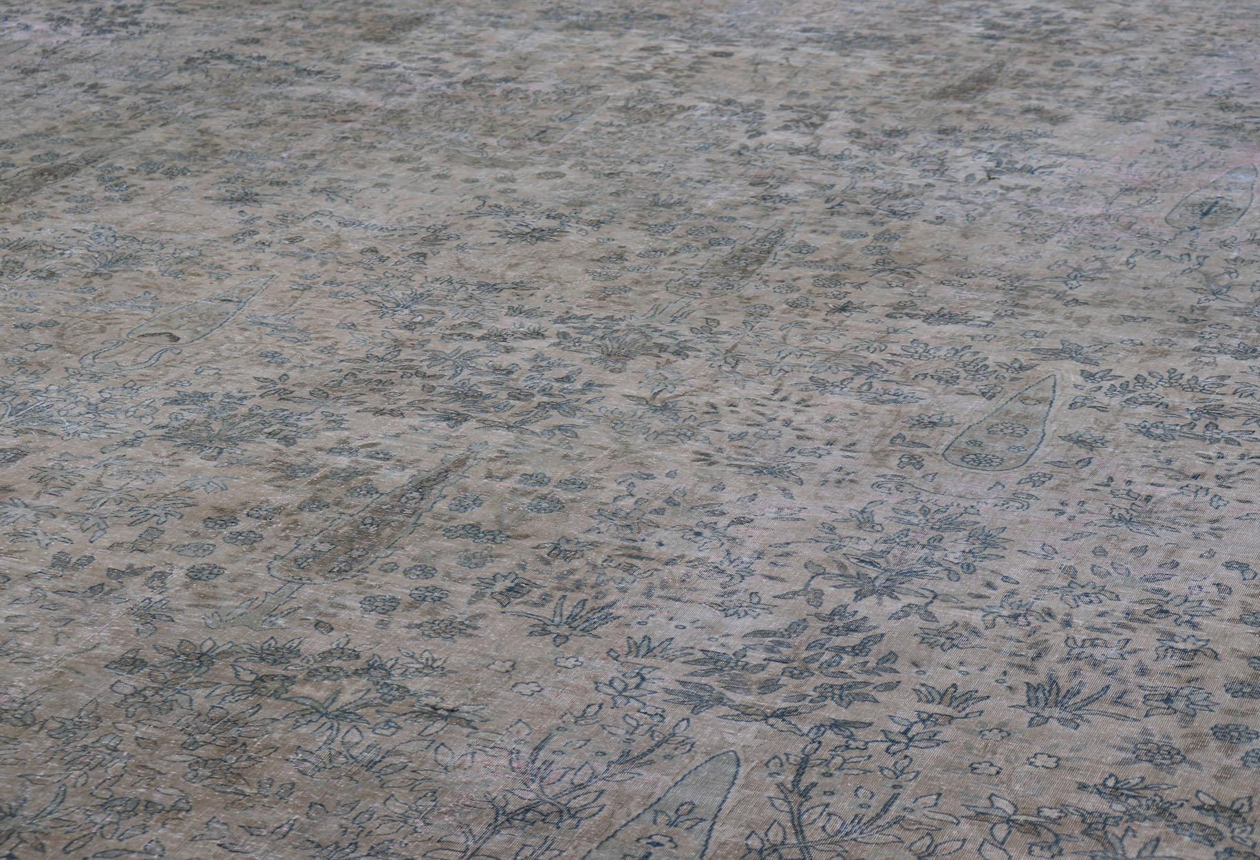 Very Large Antique Amritsar Rug with Flower & Leaf Design in Blush, Blue, Brown For Sale 1