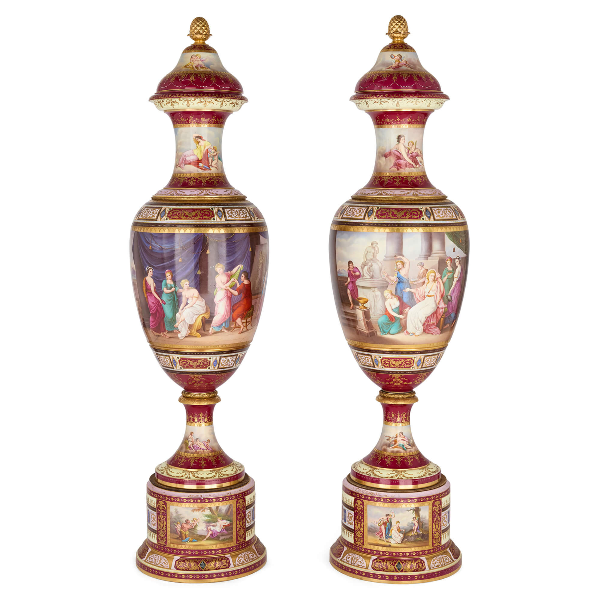 Jarrones antiguos de porcelana pintada austriaca mitología Royal Vienna muy grandes en venta