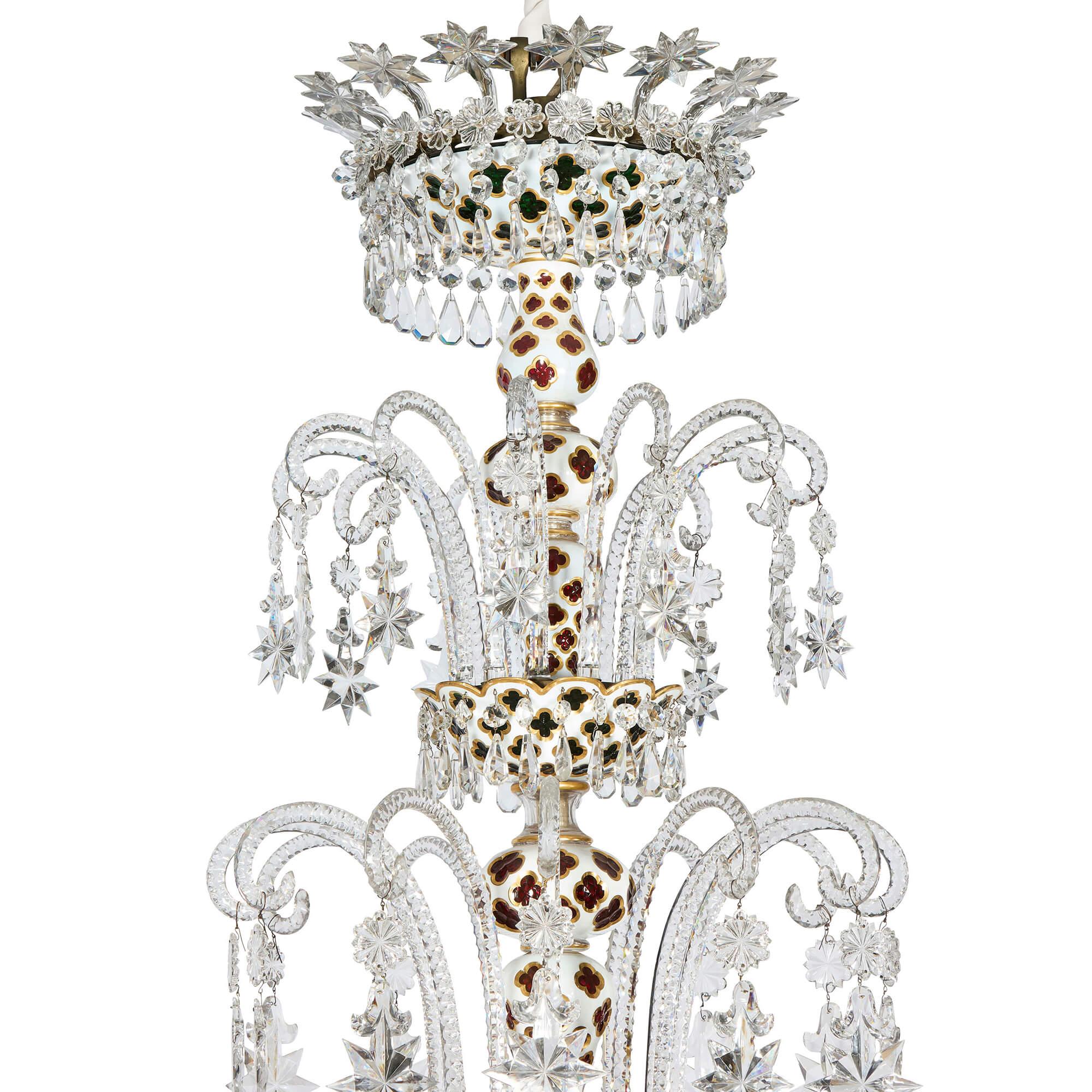 Very large antique Baccarat overlay glass chandelier
French, Late 19th Century
Height 255cm, diameter 167cm

This exceptional Baccarat chandelier was crafted in the late 19th century and exemplifies the fine artistry for which the company has been