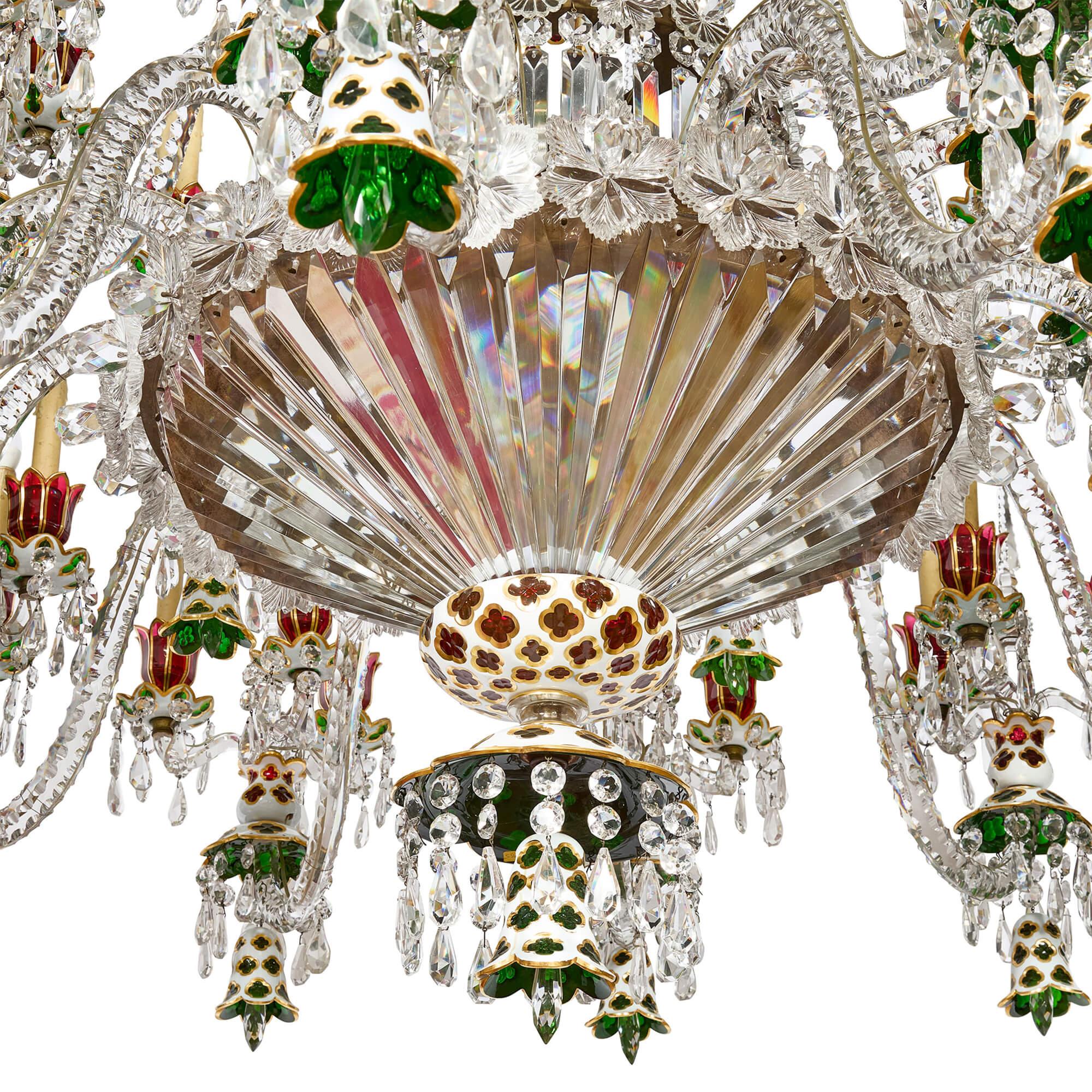 Belle Époque Very Large Antique Baccarat Overlay Glass Chandelier For Sale