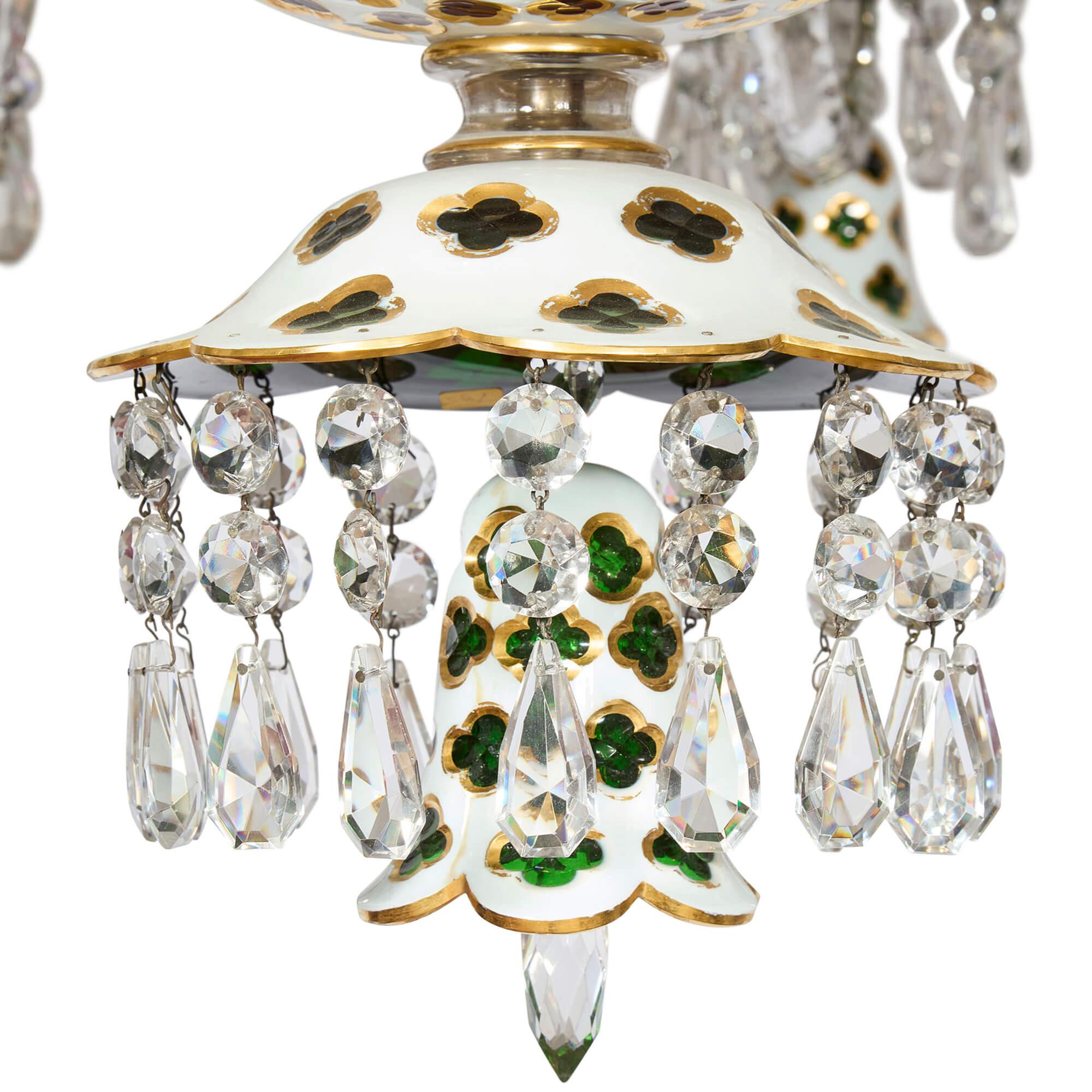French Very Large Antique Baccarat Overlay Glass Chandelier For Sale