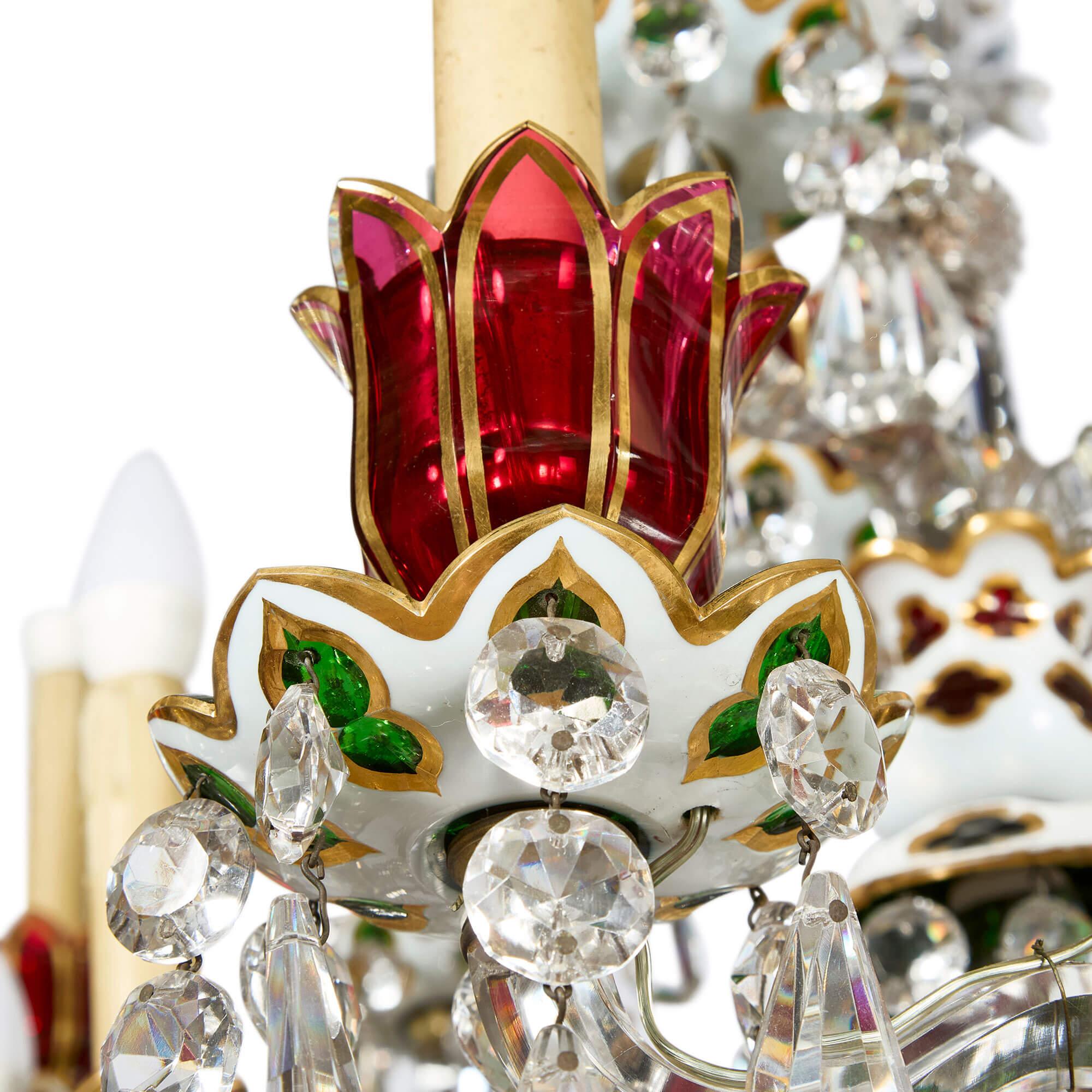 Very Large Antique Baccarat Overlay Glass Chandelier In Good Condition For Sale In London, GB