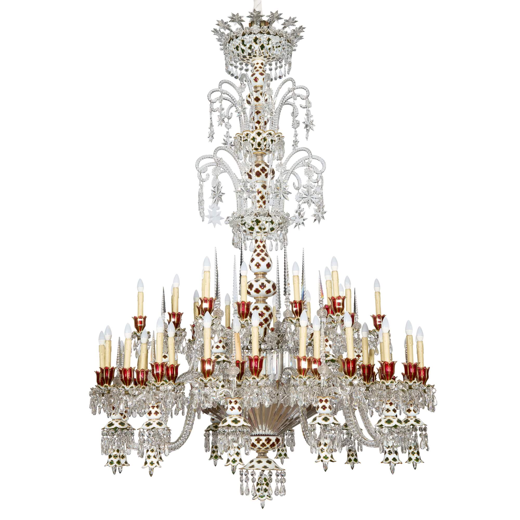 Very Large Antique Baccarat Overlay Glass Chandelier For Sale