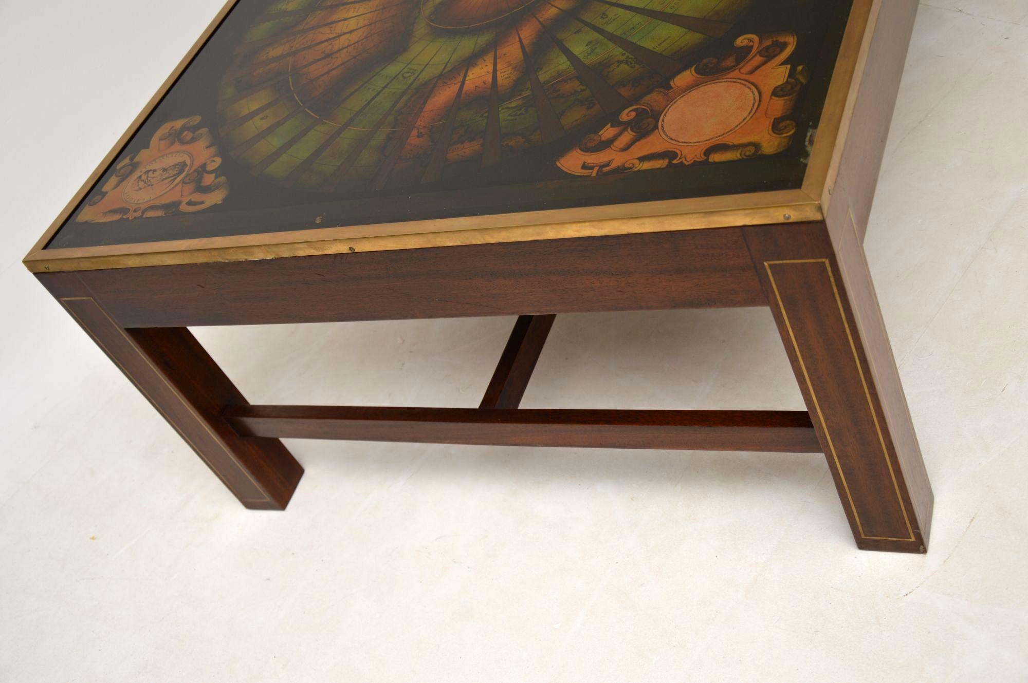 Very Large Antique Brass and Mahogany Atlas Coffee Table 3