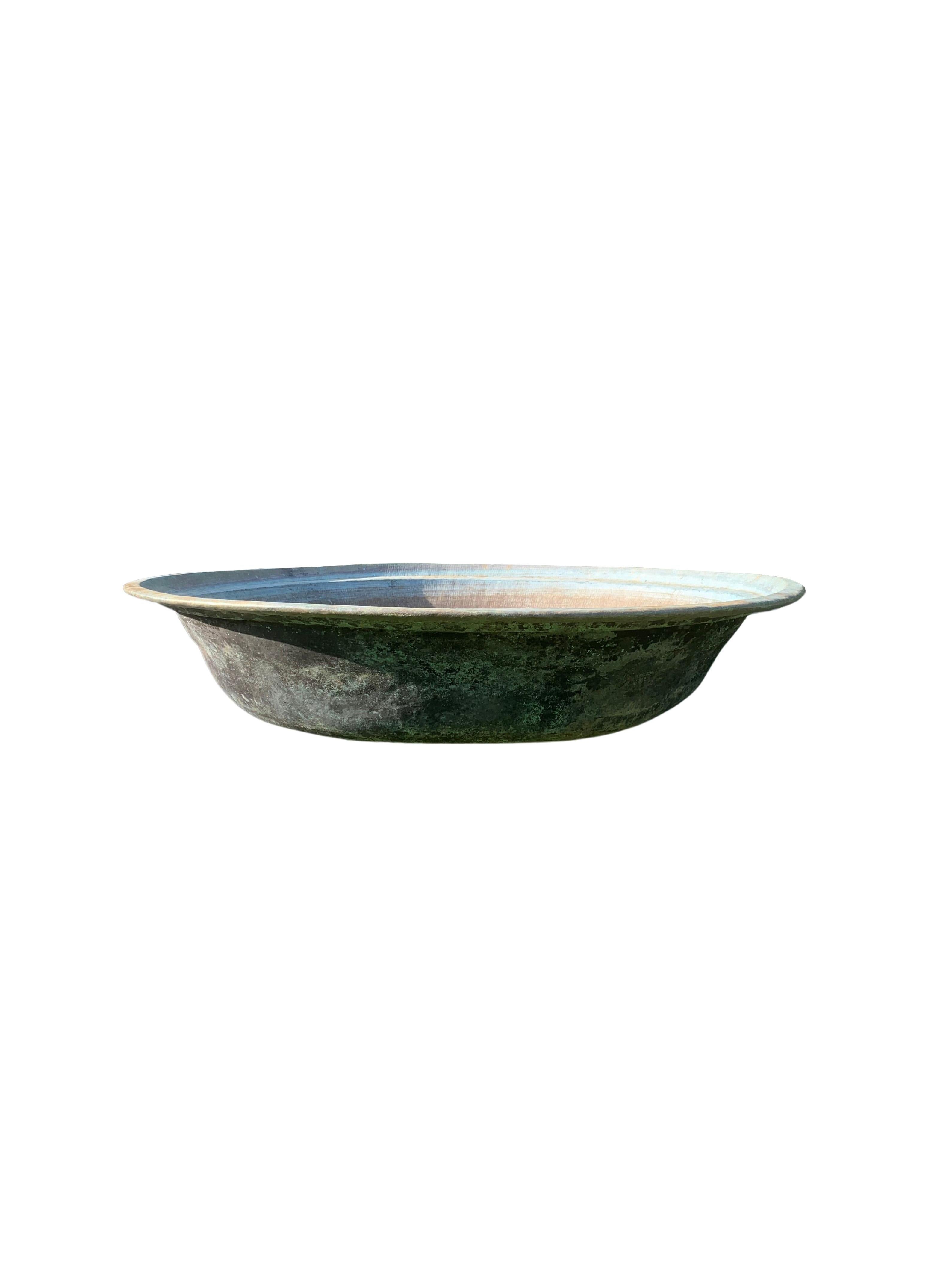 Organic Modern Antique Bronze Batik Dye Storage Bowl / Garden Water Bowl / Planter For Sale