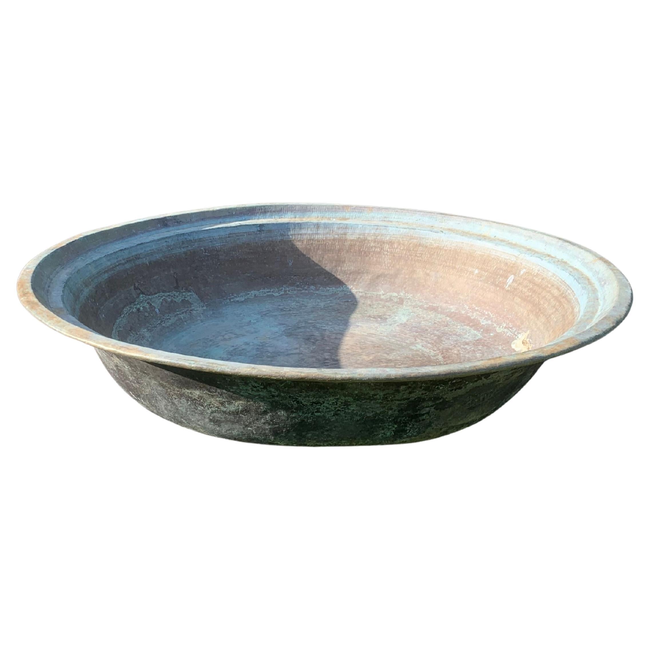 Antique Bronze Batik Dye Storage Bowl / Garden Water Bowl / Planter For Sale