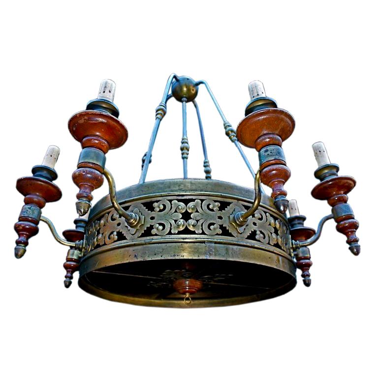 very large  antique chandelier from bank