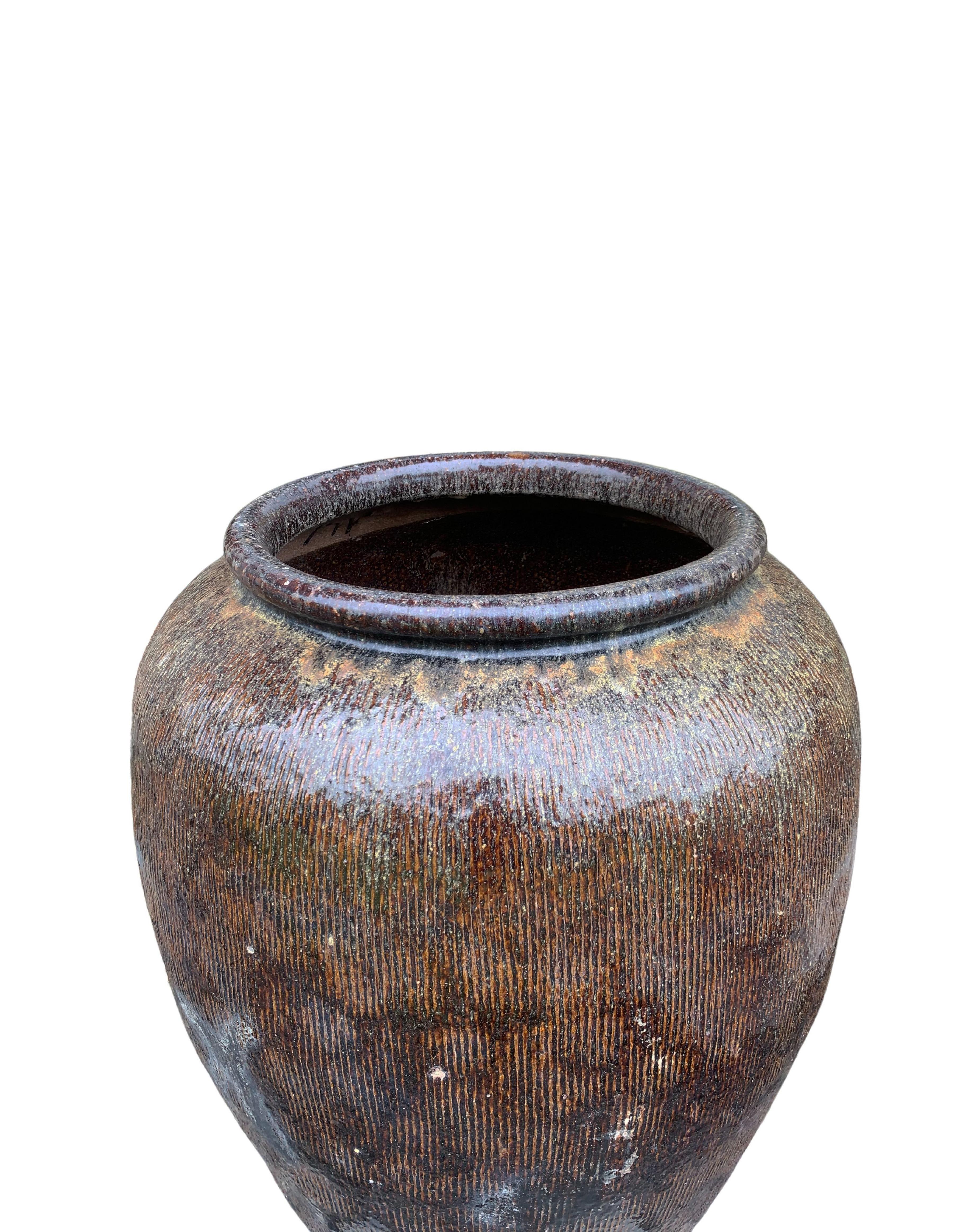 Qing Antique Chinese Glazed Ceramic Soy Sauce Jar, c. 1900 For Sale