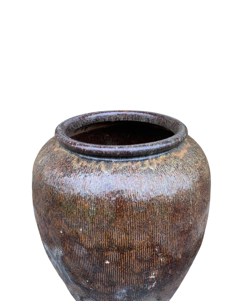 Antique Chinese Glazed Ceramic Soy Sauce Jar, c. 1900 For Sale at