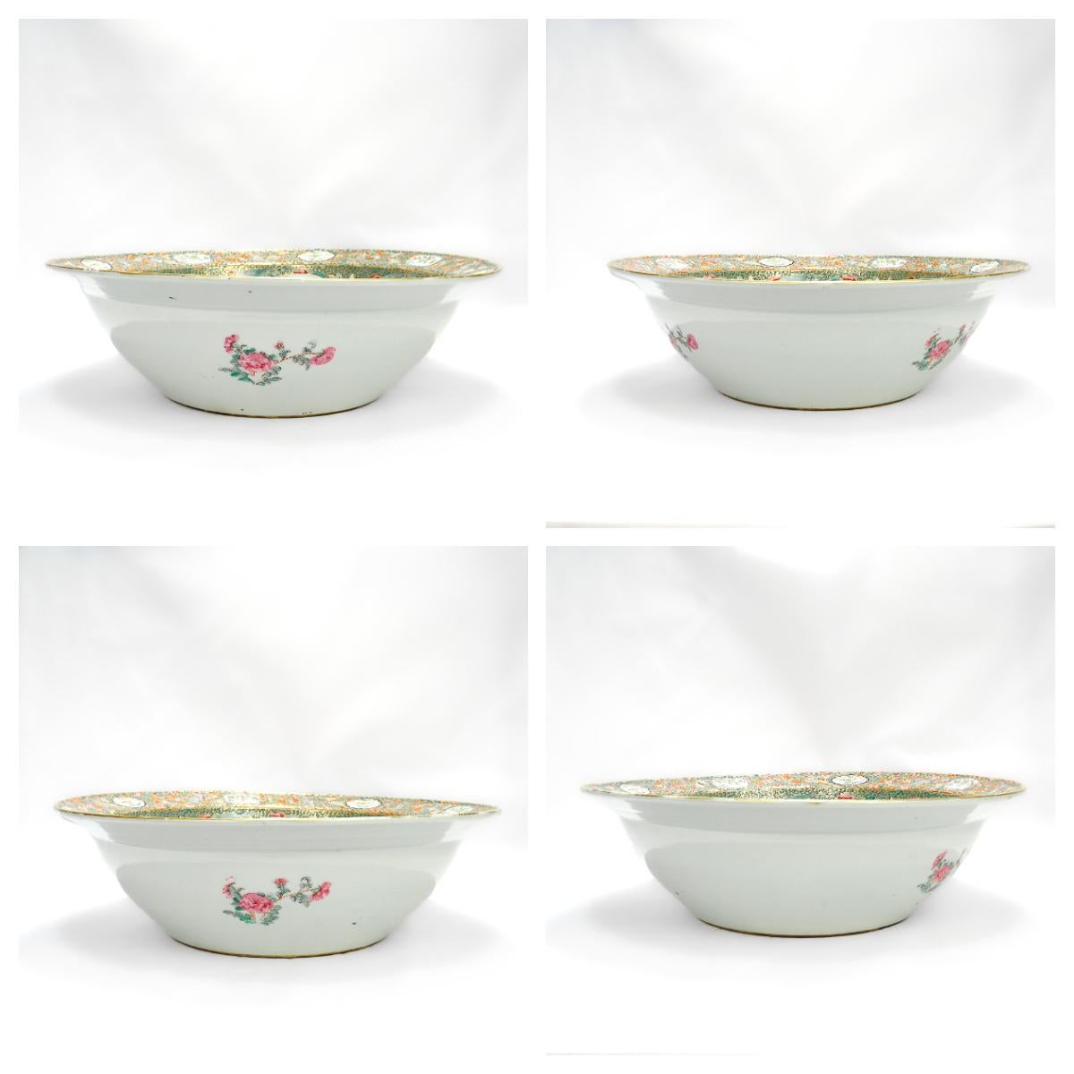 Très grand bol ou bassin antique chinois à médaillon rose de la période Qing en vente 1