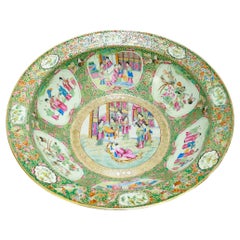 Very Large Antique Chinese Qing Period Rose Medallion Bowl or Basin