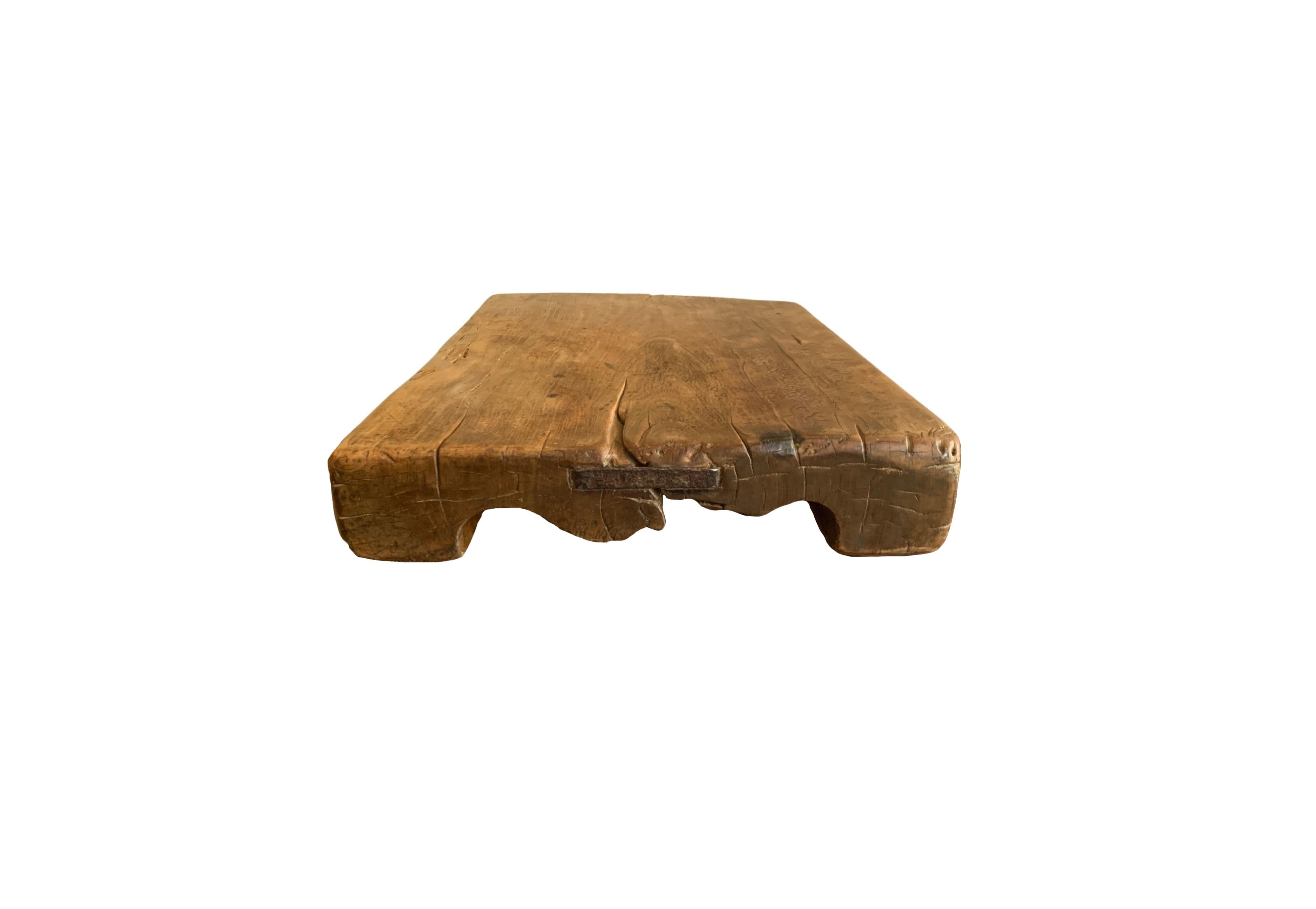 Qing Antique Chinese Wooden Block / Chopping Block, Hand-Carved, c. 1900 For Sale